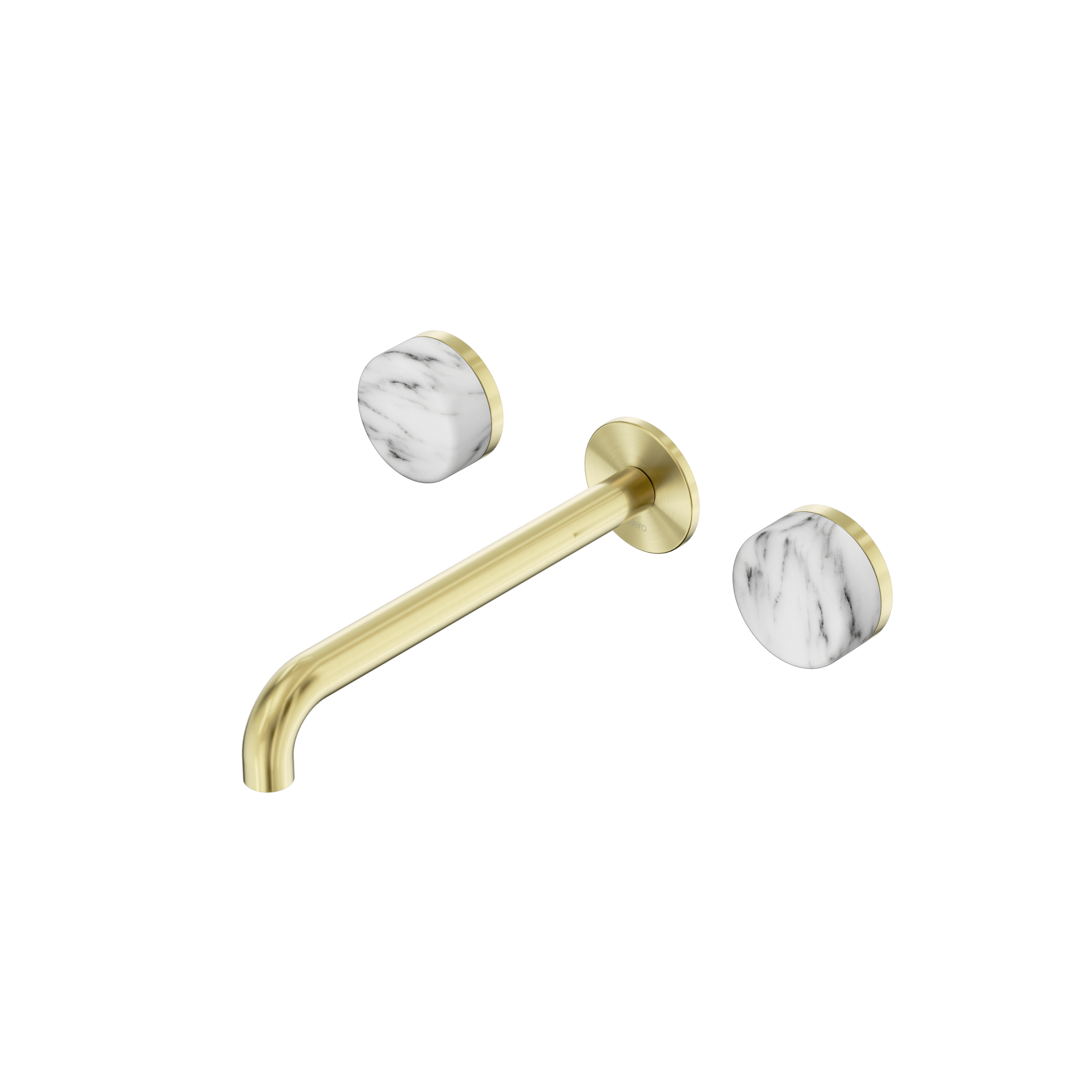 Serenity Wall Basin Set 220mm Spout With Arabescato Corchia Handle Brushed Gold