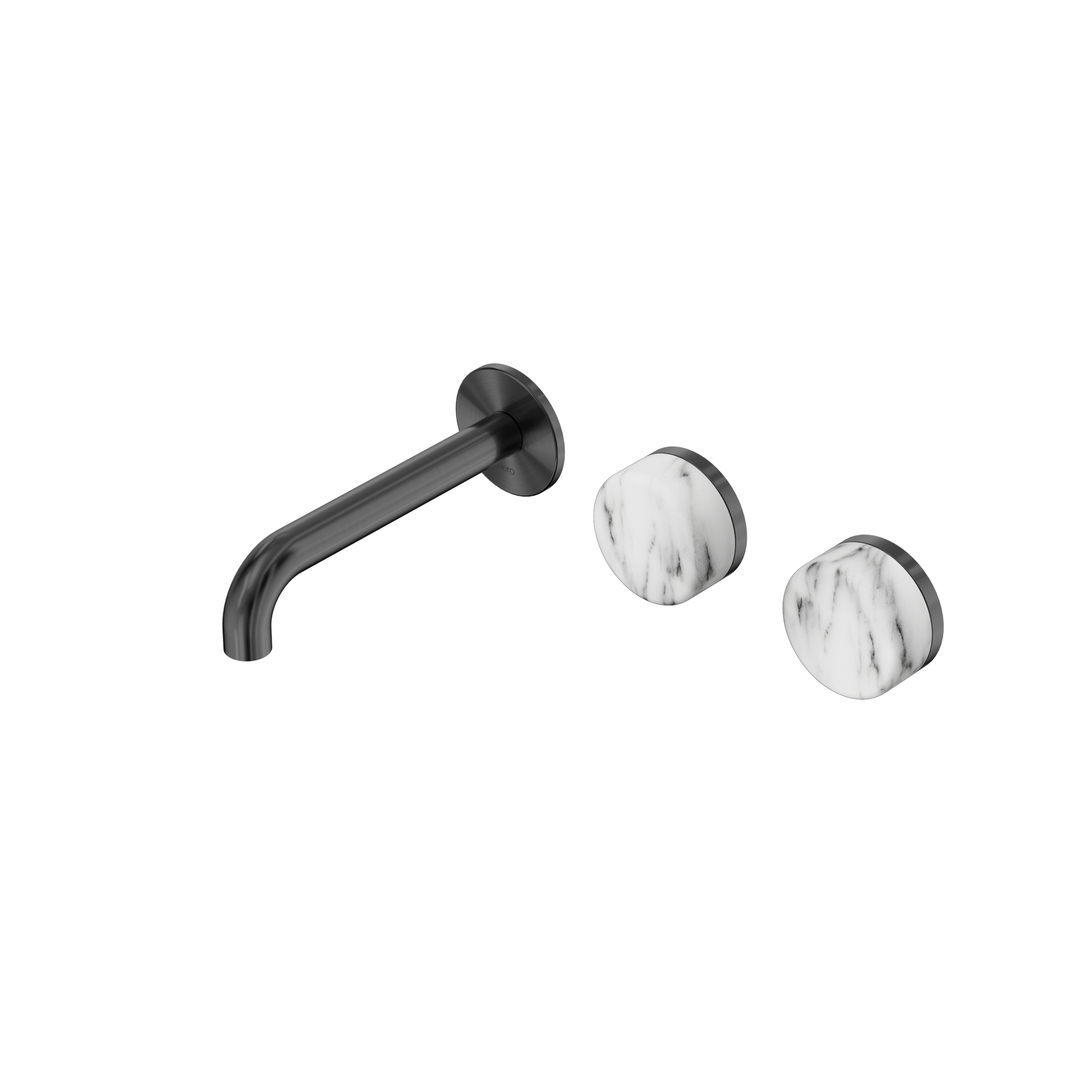 Serenity Wall Basin Set 160mm Offset Spout With Arabescato Corchia Handle Gun Metal