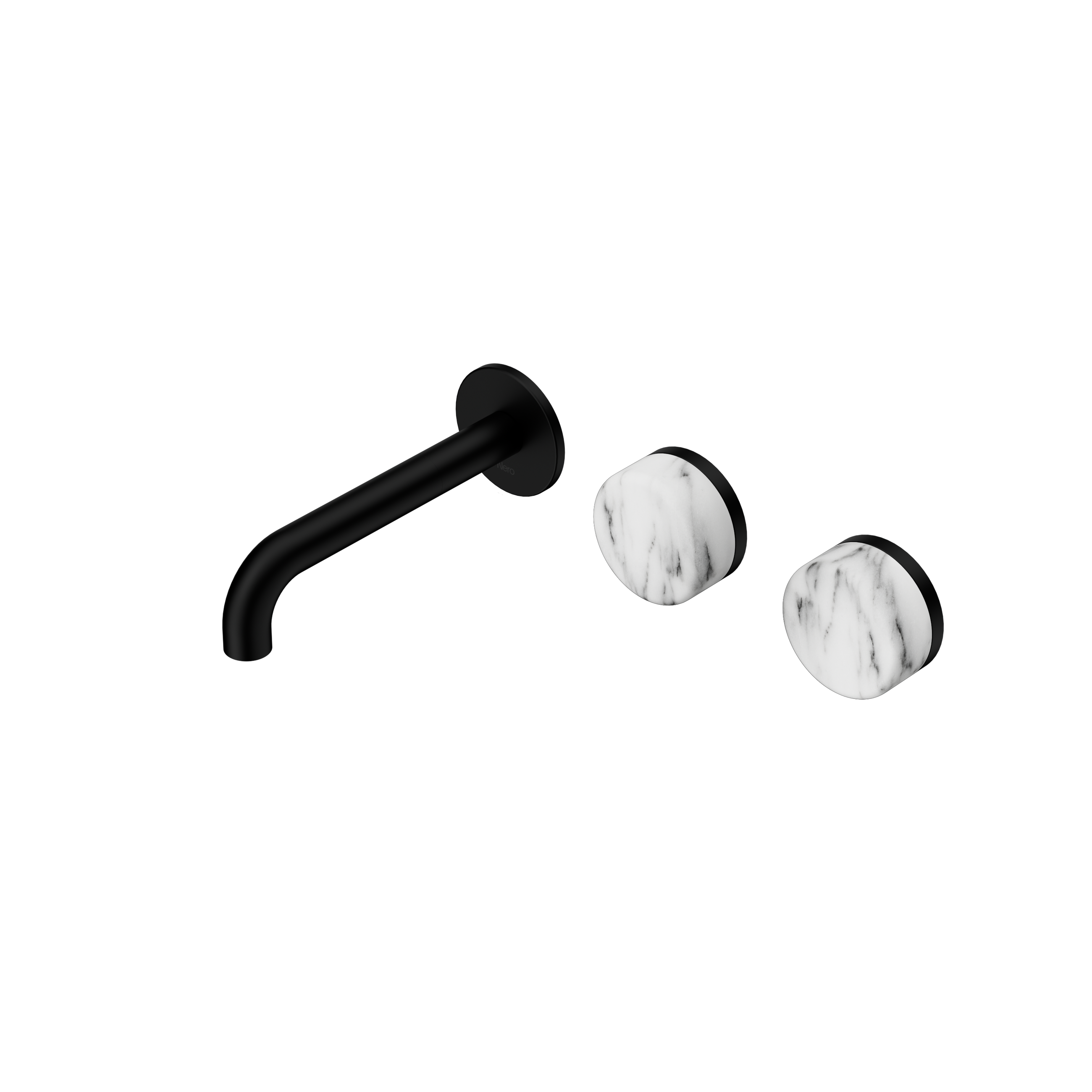 Serenity Wall Basin Set 160mm Offset Spout With Arabescato Corchia Handle Matte Black
