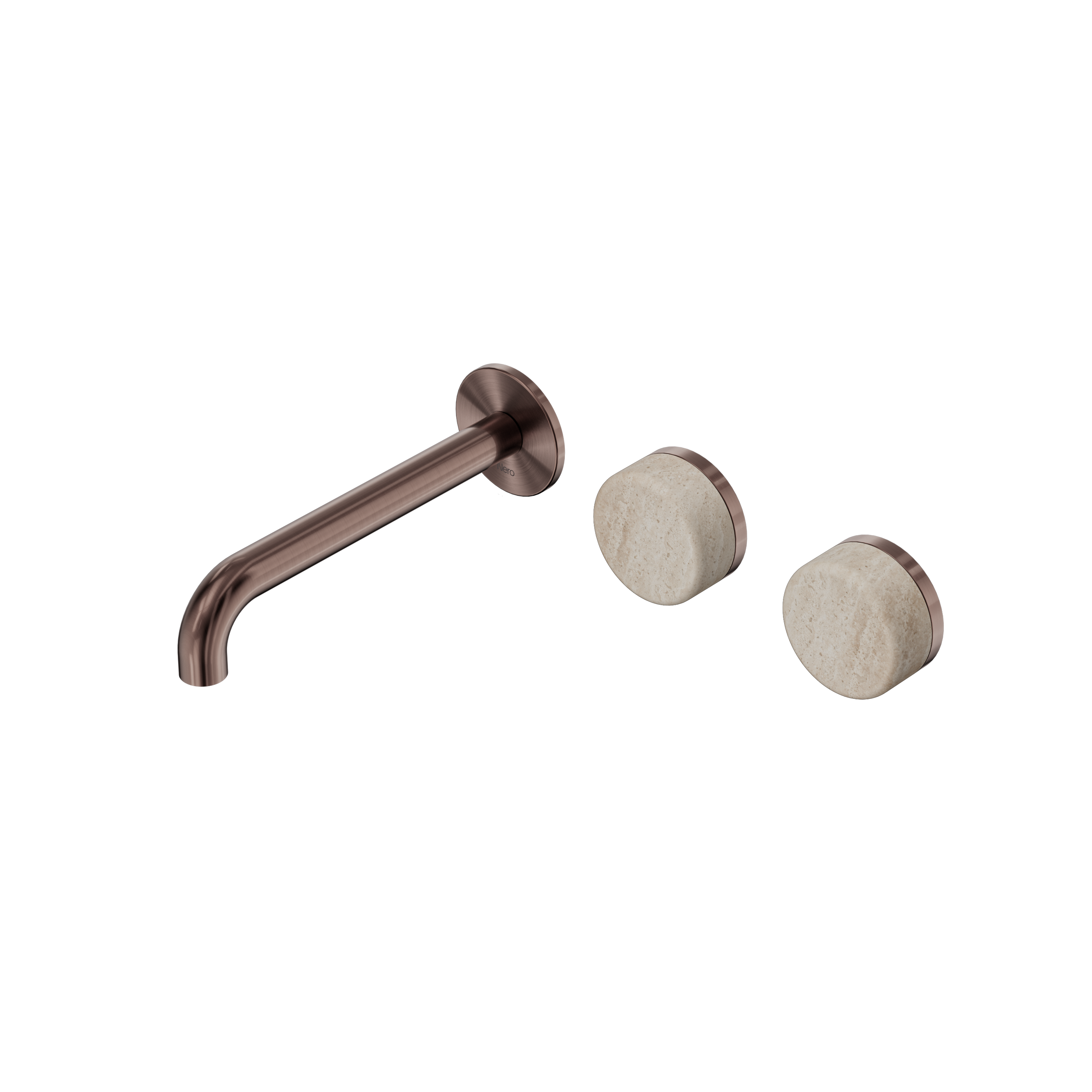 Serenity Wall Basin Set 185mm Offset Spout With Rome Travertine Handle Brushed Bronze