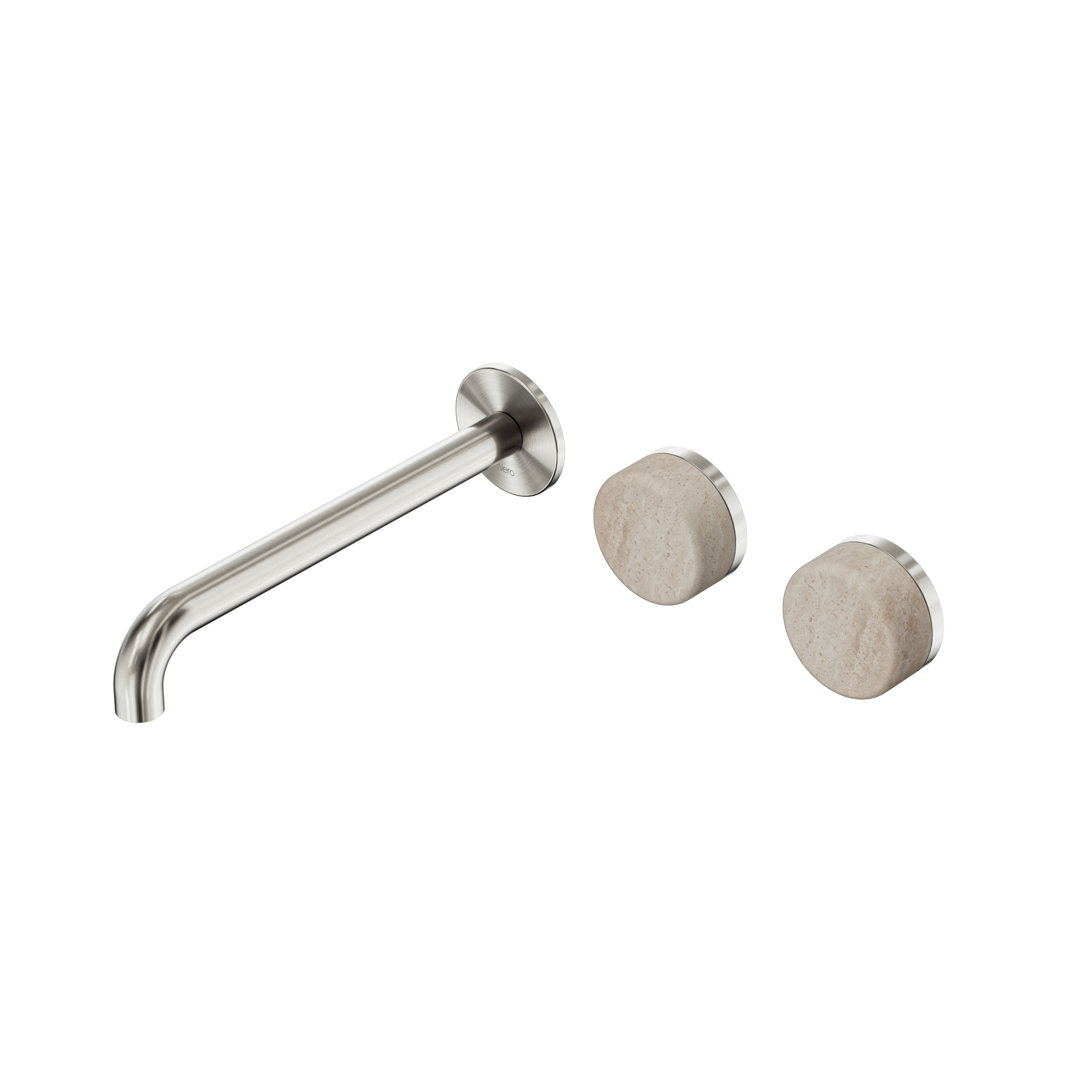 Serenity Wall Basin Set 220mm Offset Spout With Rome Travertine Handle Brushed Nickel