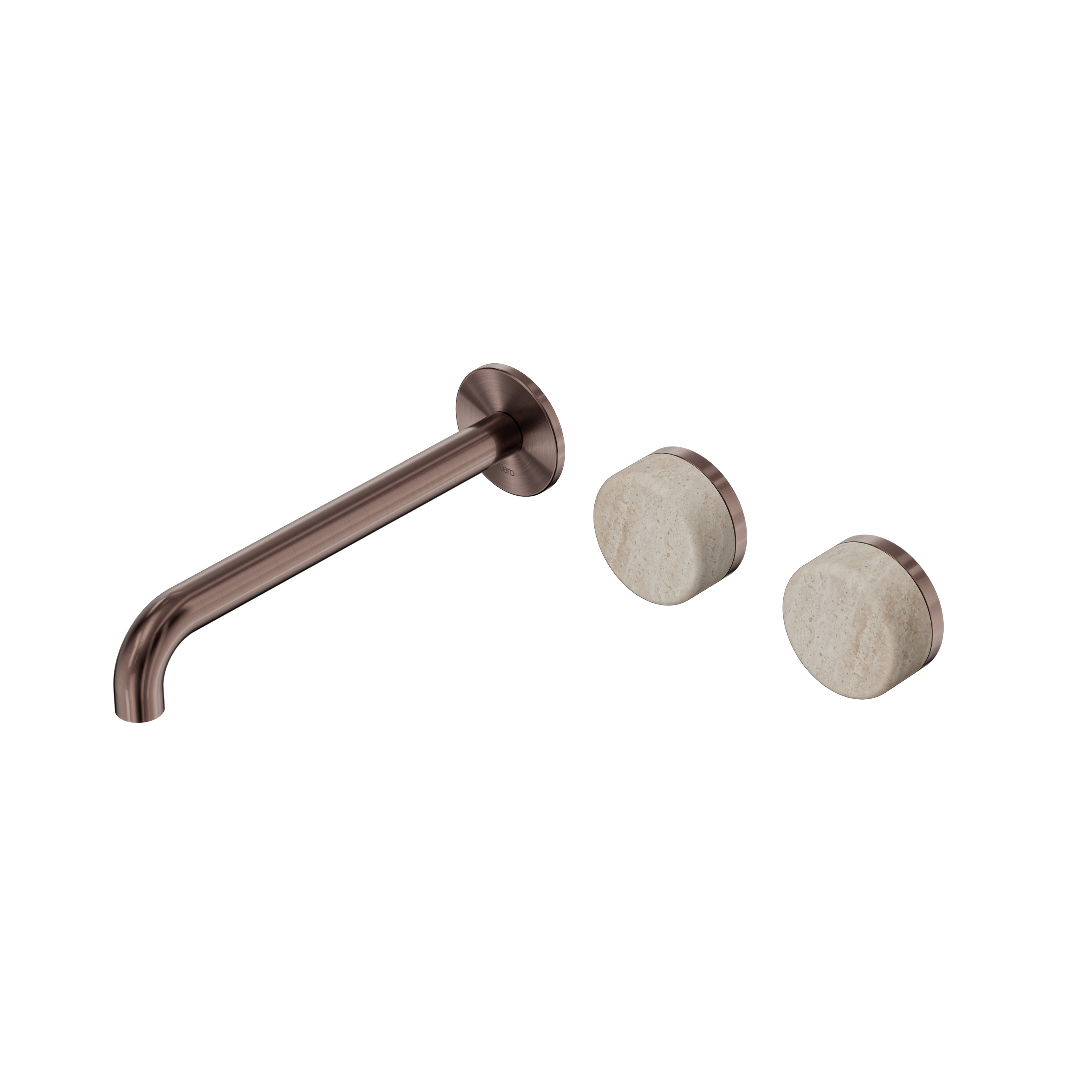 Serenity Wall Basin Set 220mm Offset Spout With Rome Travertine Handle Brushed Bronze