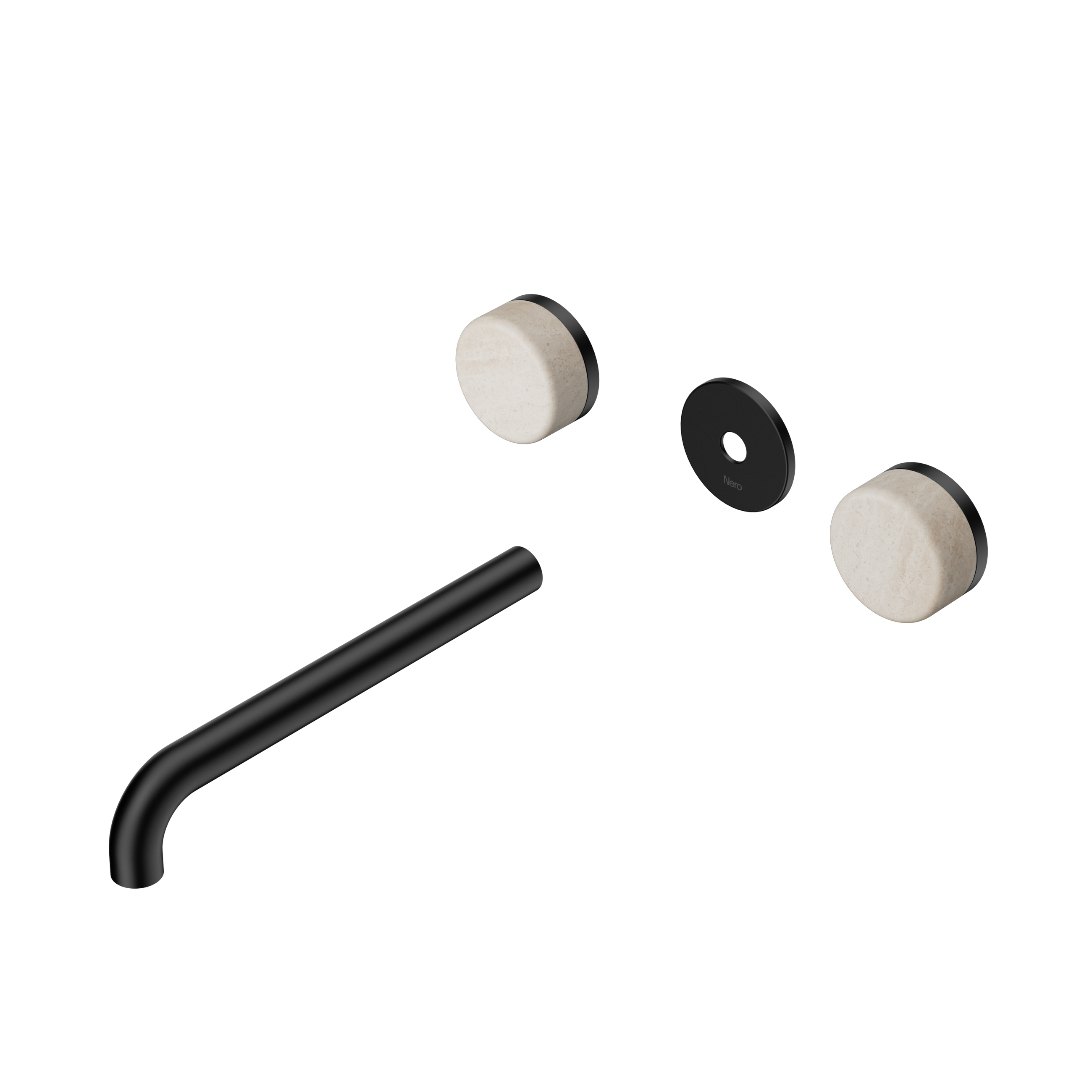 Serenity Wall Basin Set 220mm Spout With Rome Travertine Handle Trim Kit Only Matte Black