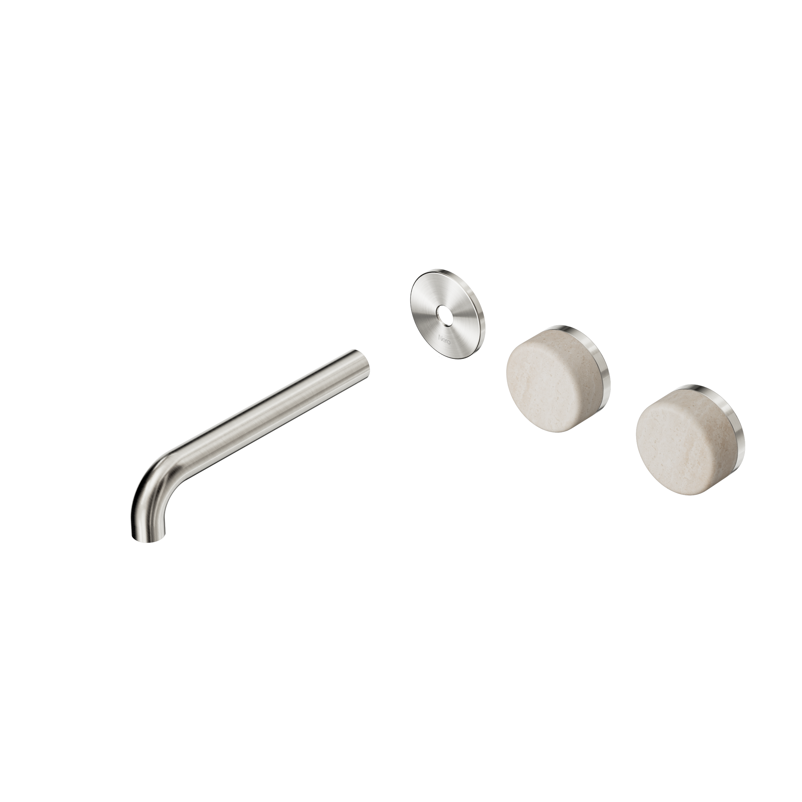 Serenity Wall Basin Set 185mm Offset Spout With Rome Travertine Handle Trim Kit Only Brushed Nickel