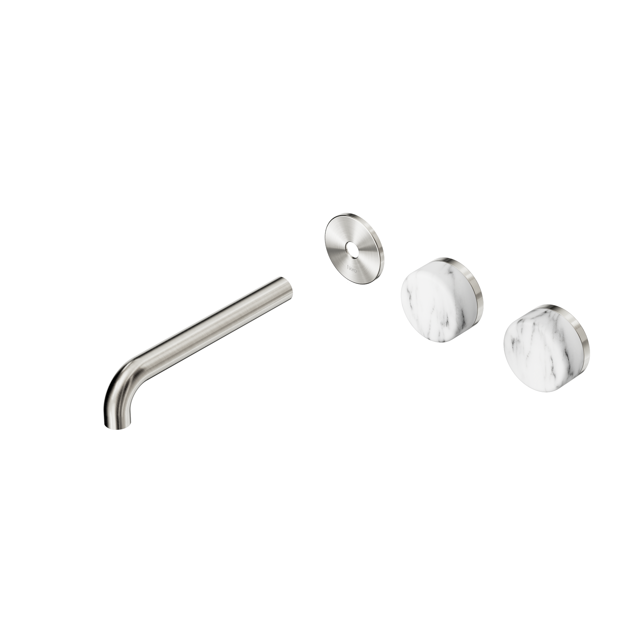 Serenity Wall Basin Set 185mm Offset Spout With Arabescato Corchia Handle Trim Kit Only Brushed Nickel
