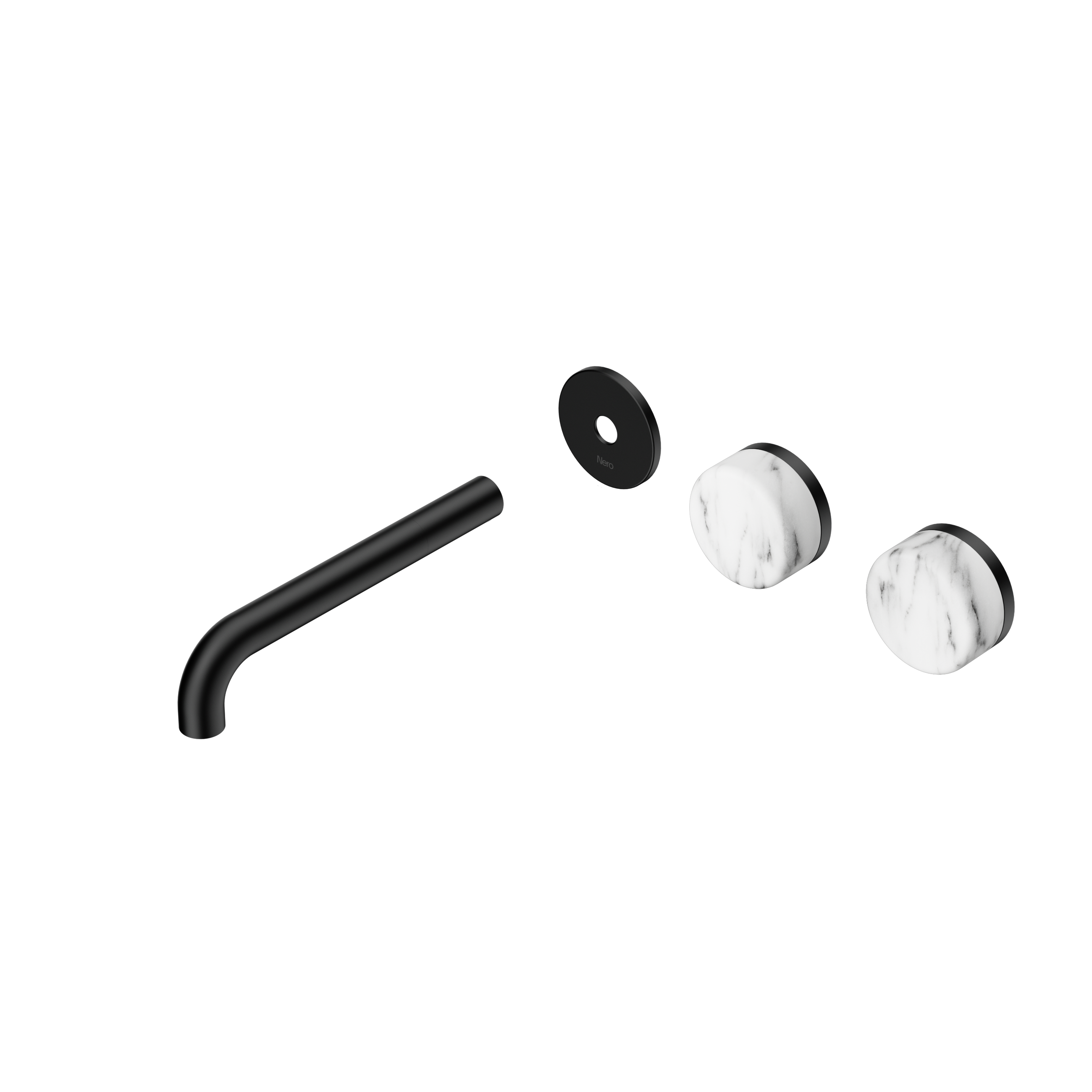 Serenity Wall Basin Set 185mm Offset Spout With Arabescato Corchia Handle Trim Kit Only Matte Black