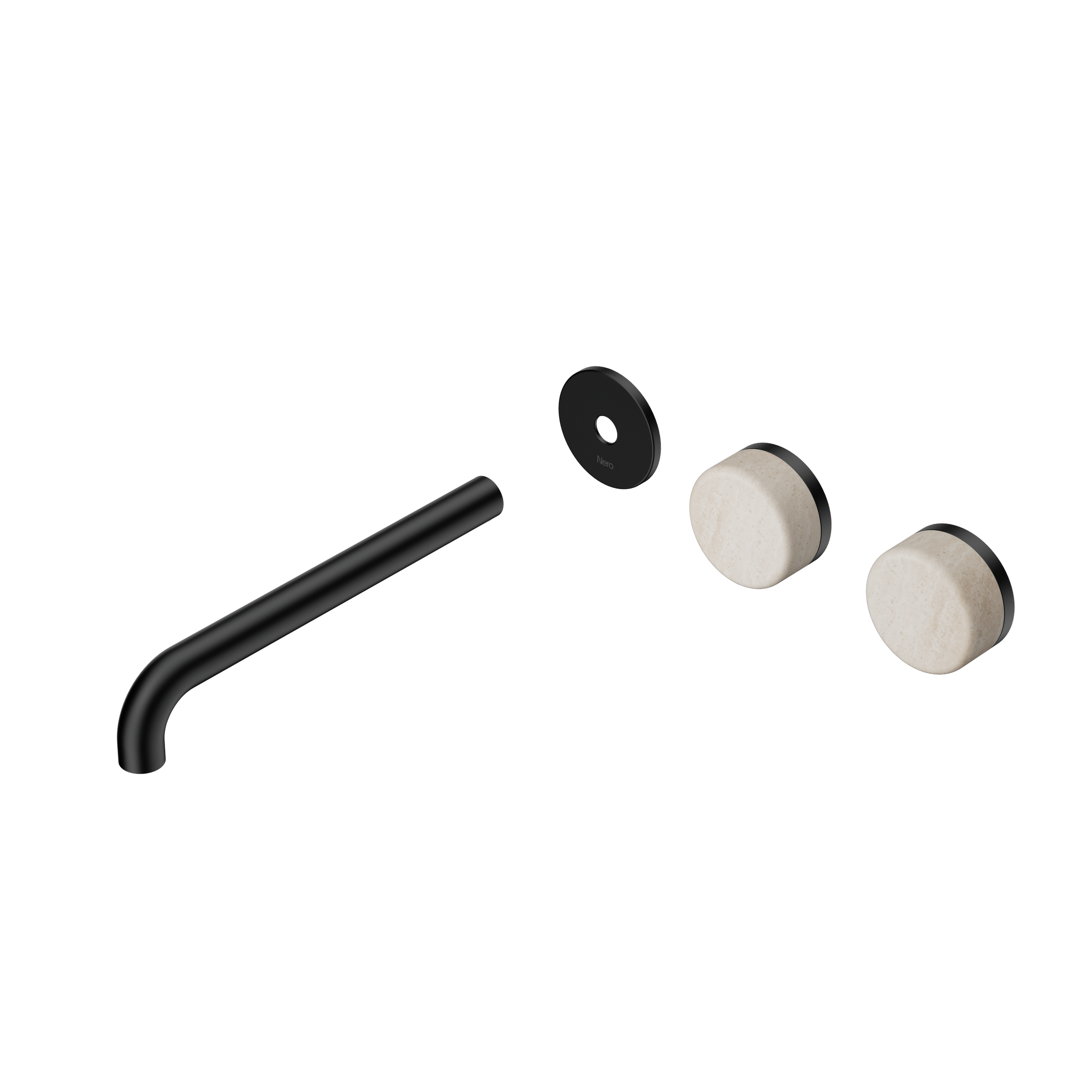 Serenity Wall Basin Set 220mm Offset Spout With Rome Travertine Handle Trim Kit Only Matte Black