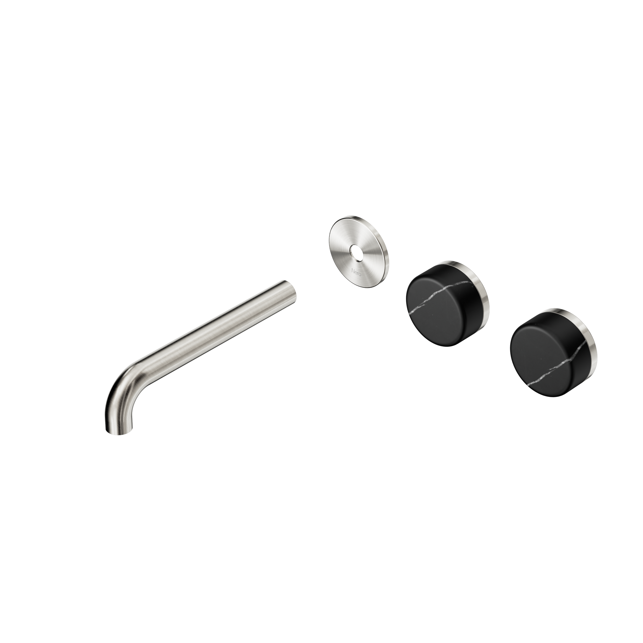 Serenity Wall Basin Set 185mm Offset Spout With Marquina Black Handle Trim Kit Only Brushed Nickel
