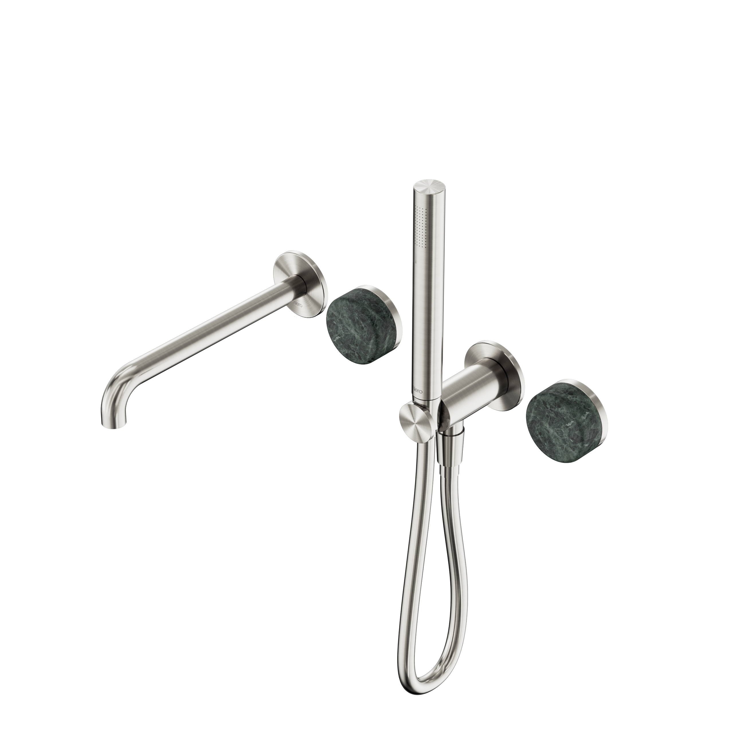 Serenity Progressive Shower System With Spout With Verde Alpi Handle And Slim Shower Brushed Nickel