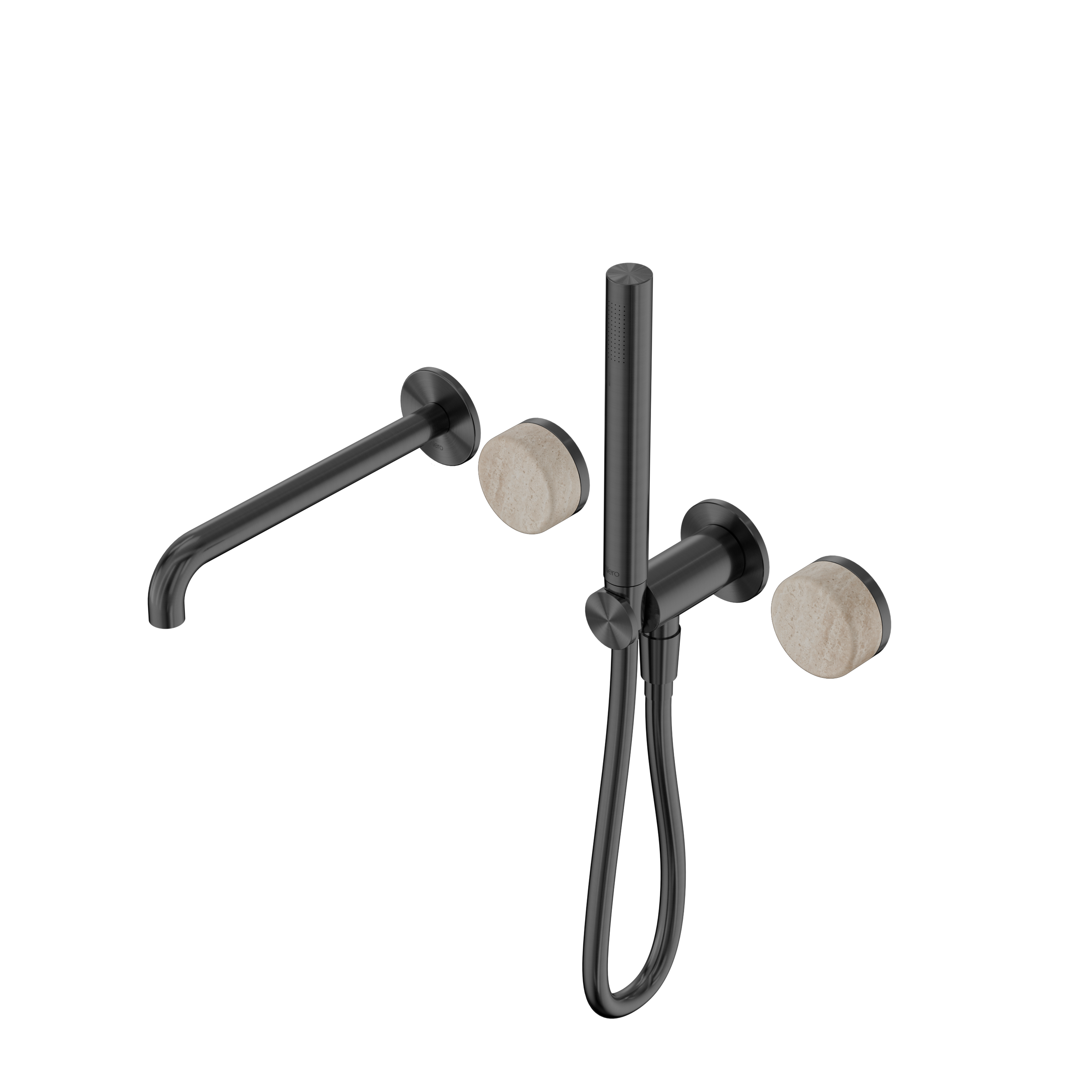 Serenity Progressive Shower System With Spout With Rome Travertine Handle And Slim Shower Gun Metal
