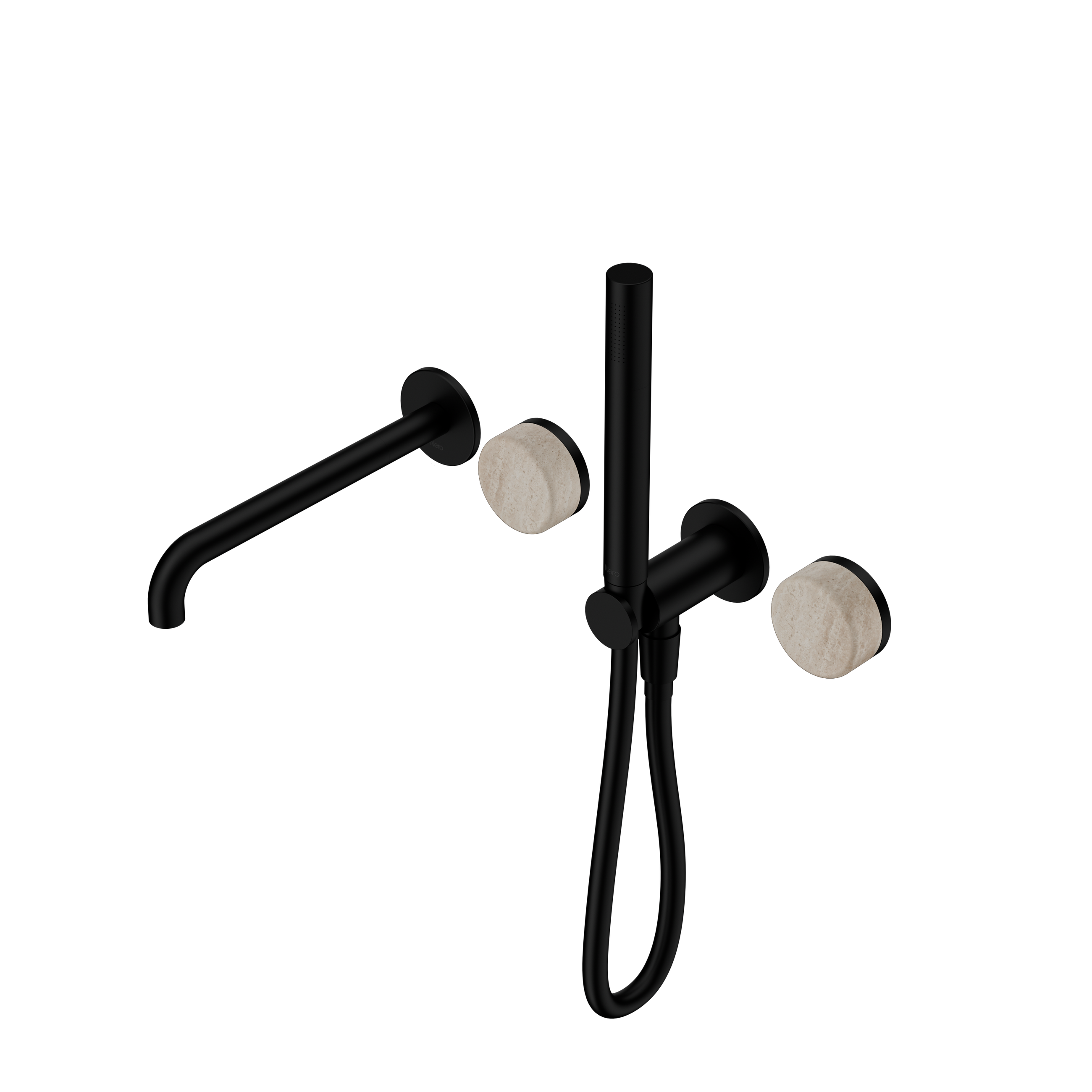 Serenity Progressive Shower System With Spout With Rome Travertine Handle And Slim Shower Matte Black