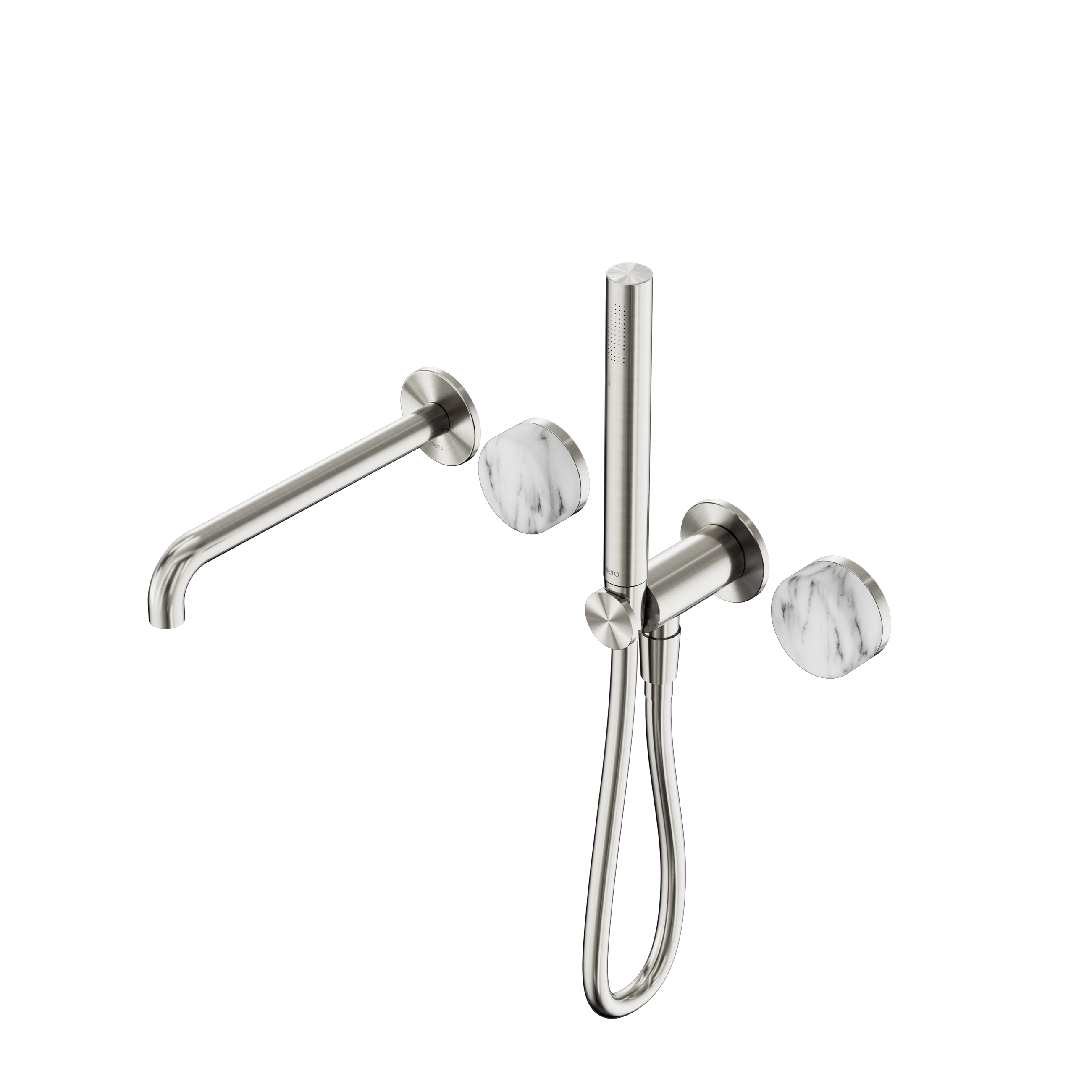Serenity Progressive Shower System With Spout With Arabescato Corchia Handle And Slim Shower Brushed Nickel