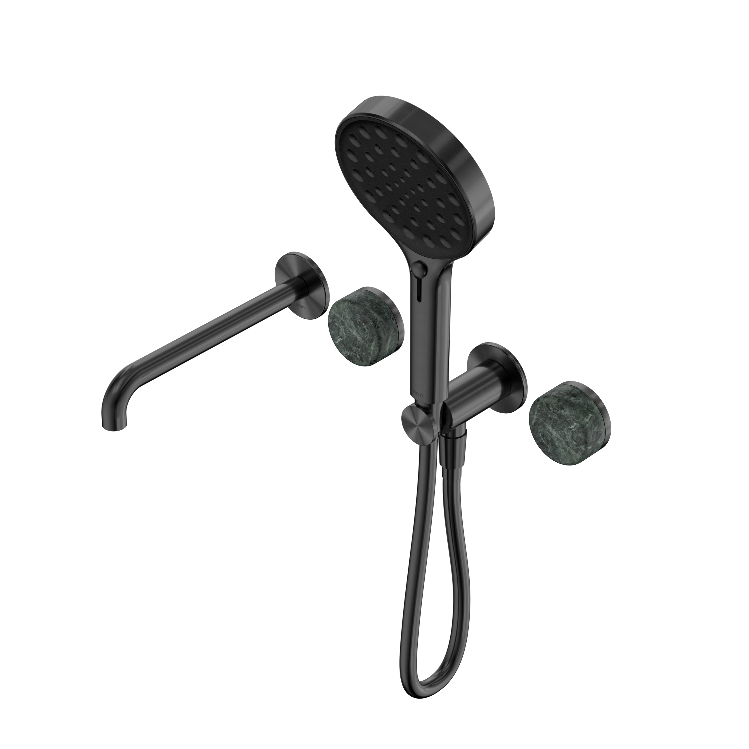 Serenity Progressive Shower System With Spout With Verde Alpi Handle And Serenity Hand Shower Gun Metal