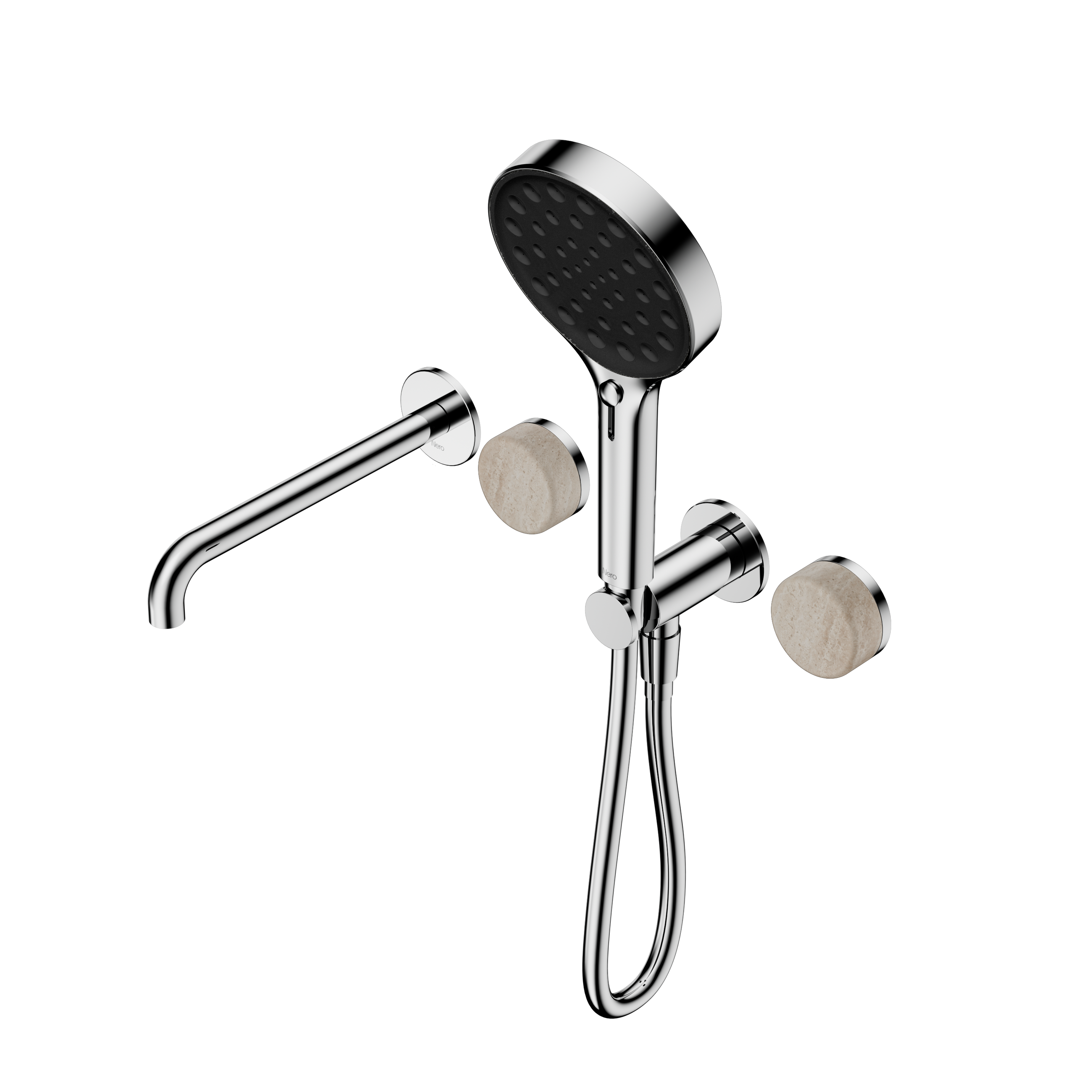 Serenity Progressive Shower System With Spout With Rome Travertine Handle And Serenity Hand Shower Chrome