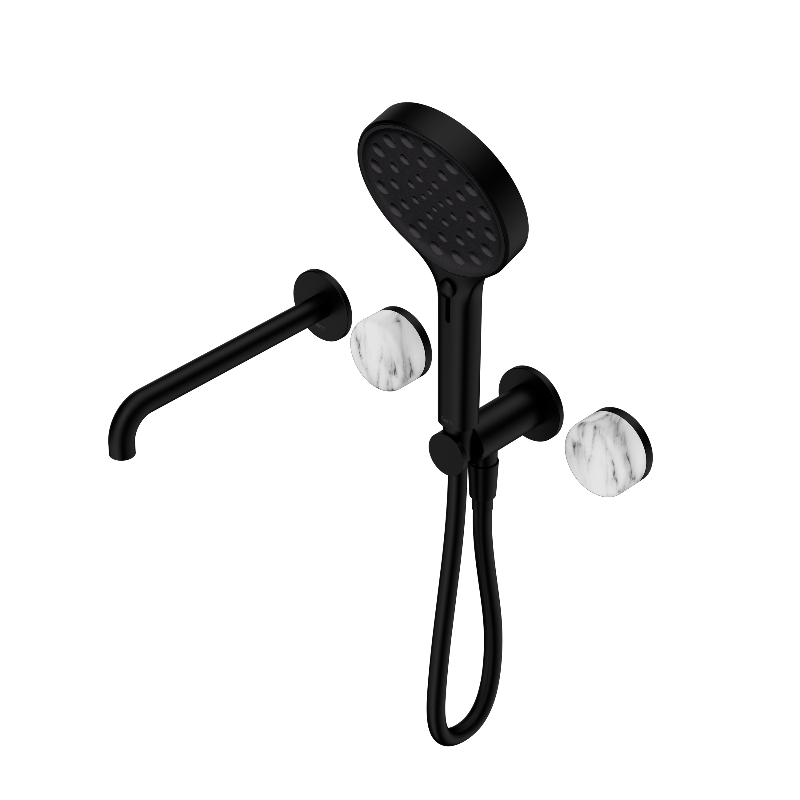 Serenity Progressive Shower System With Spout With Arabescato Corchia Handle And Serenity Hand Shower Matte Black