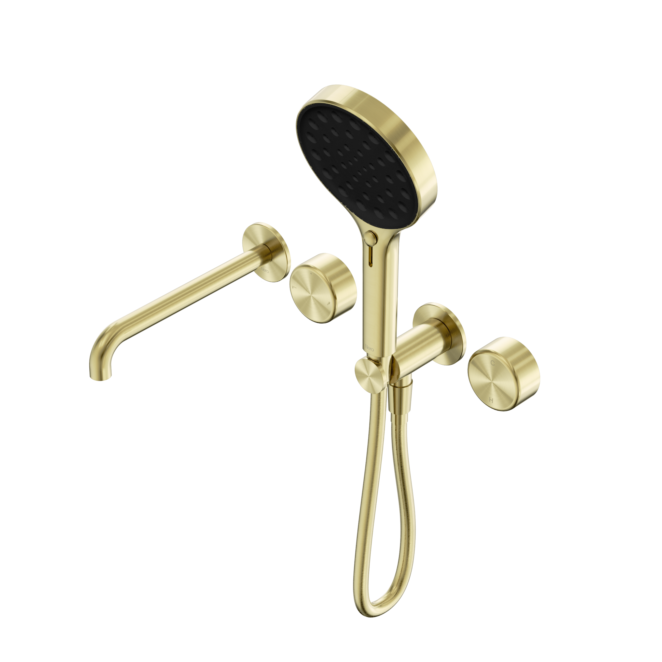 Serenity Progressive Shower System With Spout With Metal Handle And Serenity Hand Shower Brushed Gold