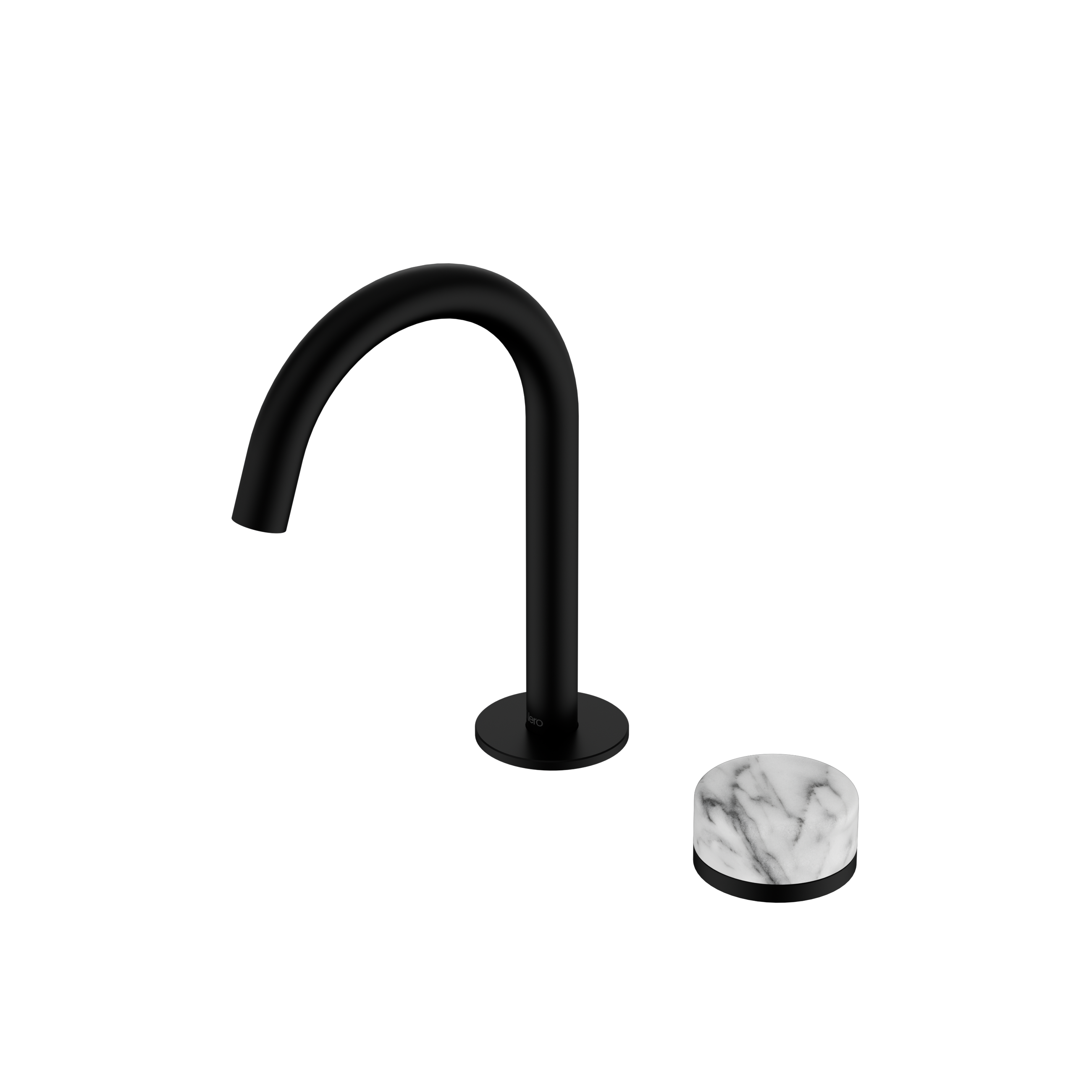 Serenity Progressive Basin Mixer Arc Spout With Arabescato Corchia Handle Matte Black