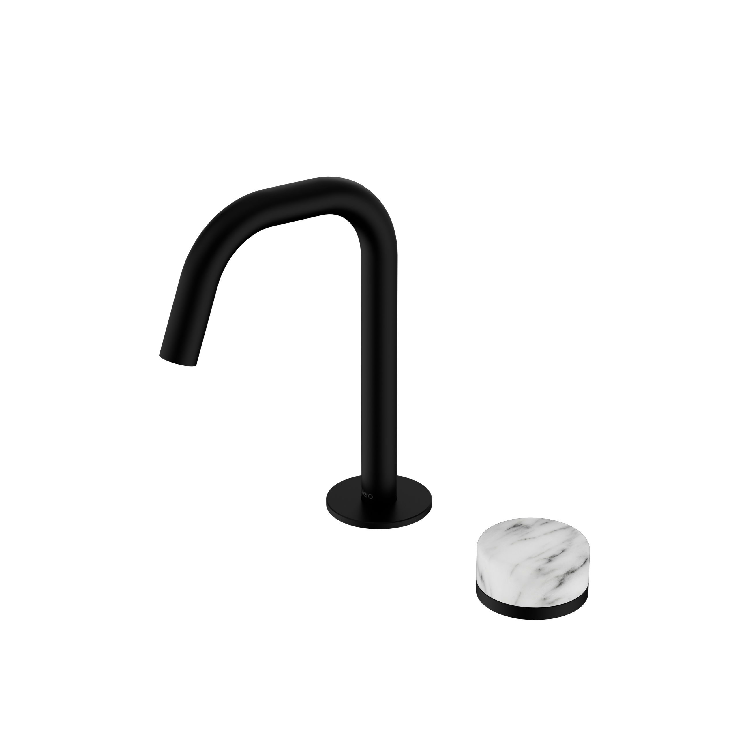 Serenity Progressive Basin Mixer Edge Spout With Arabescato Corchia Handle Matte Black