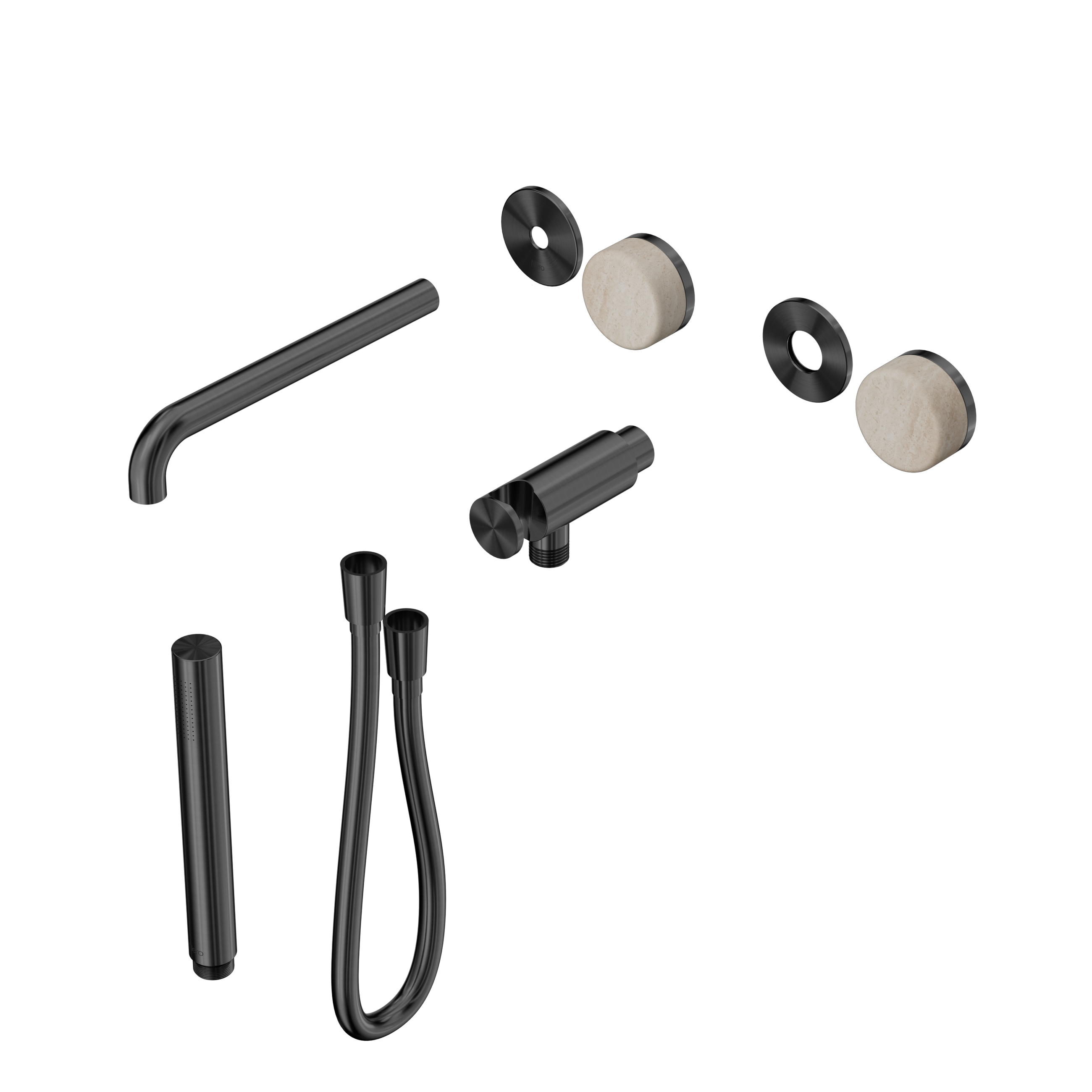 Serenity Progressive Shower System With Spout With Rome Travertine Handle And Slim Shower Trim Kit Only Gun Metal