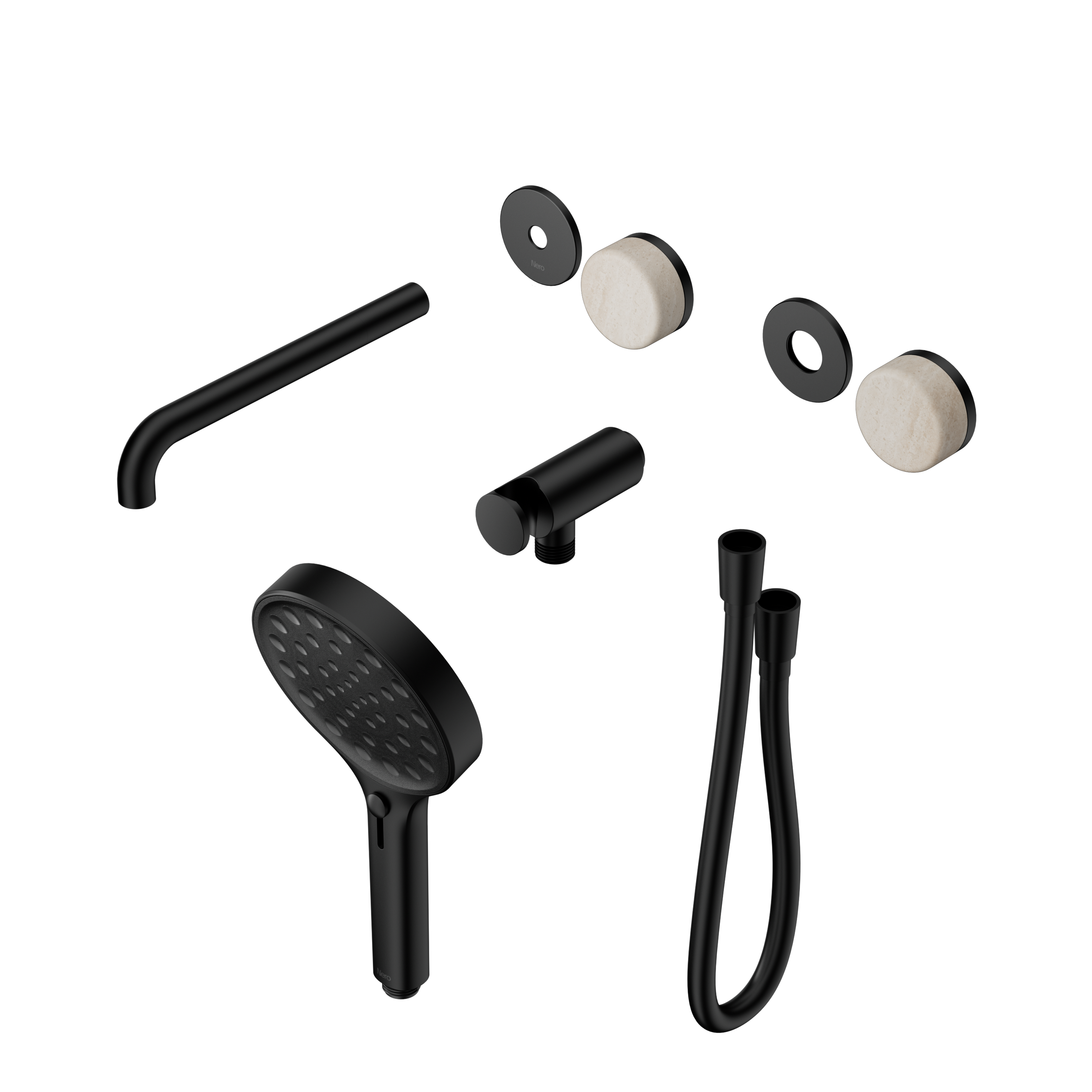 Serenity Progressive Shower System With Spout With Rome Travertine Handle And Serenity Hand Shower Trim Kit Only Matte Black