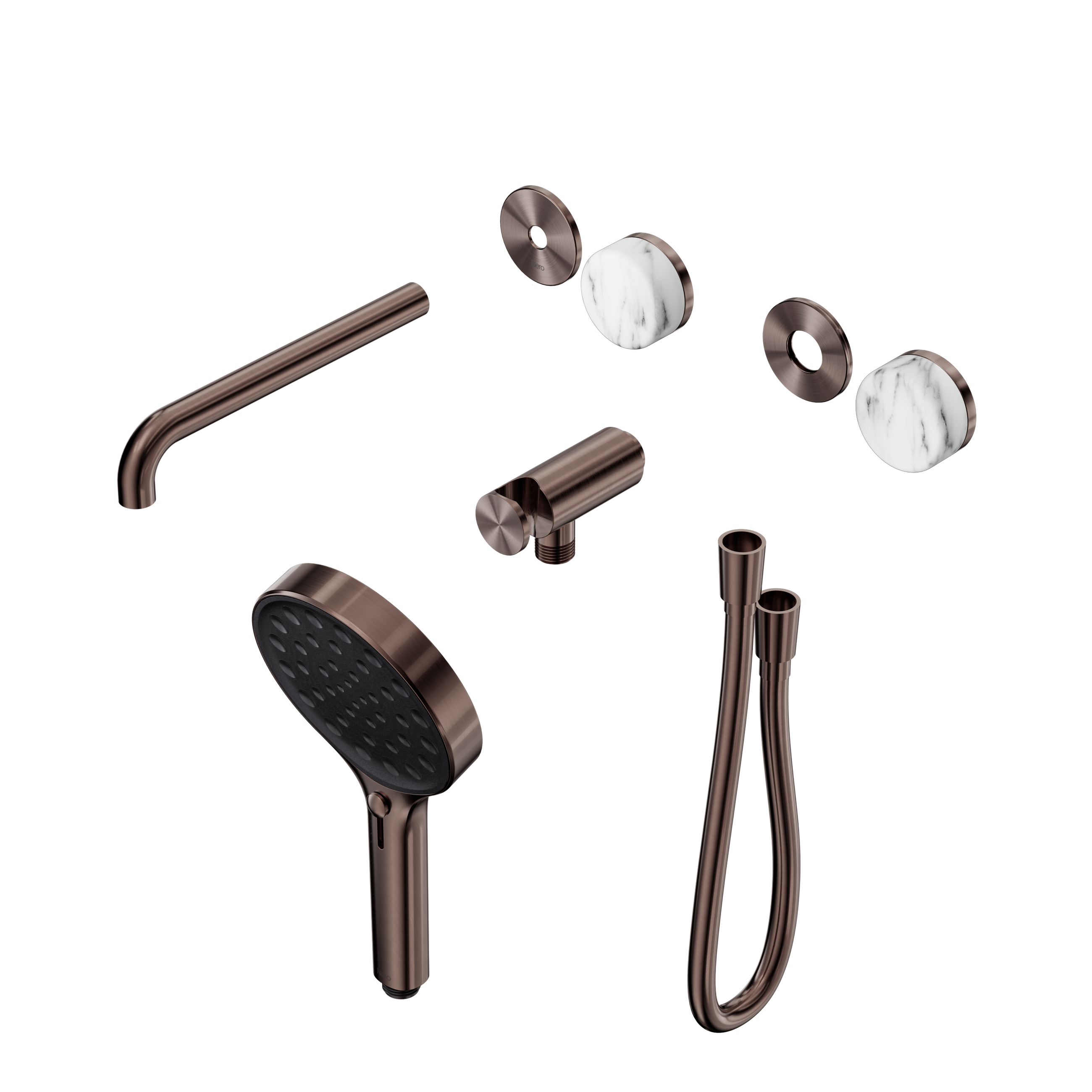Serenity Progressive Shower System With Spout With Arabescato Corchia Handle And Serenity Hand Shower Trim Kit Only Brushed Bronze