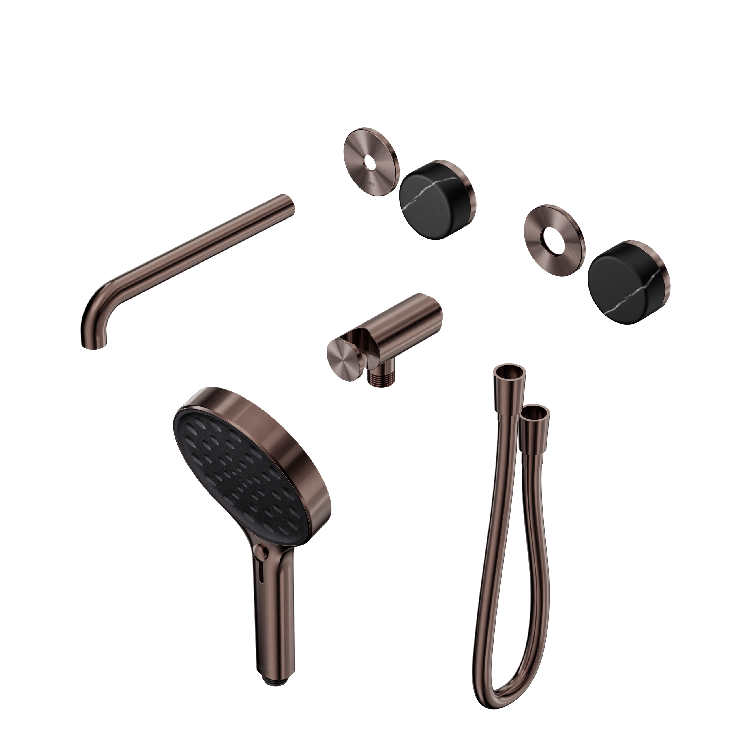 Serenity Progressive Shower System With Spout With Marquina Black Handle And Serenity Hand Shower Trim Kit Only Brushed Bronze