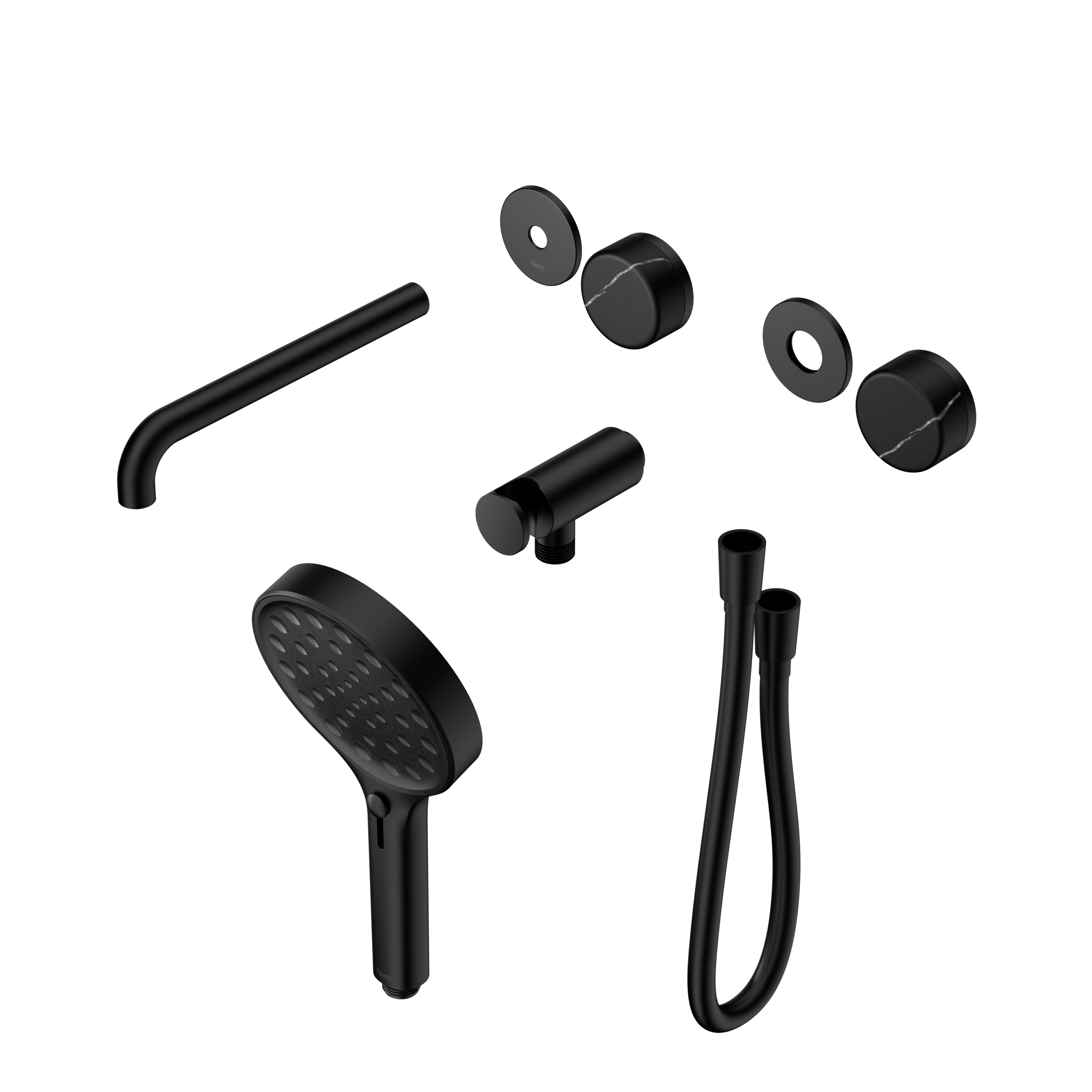 Serenity Progressive Shower System With Spout With Marquina Black Handle And Serenity Hand Shower Trim Kit Only Matte Black