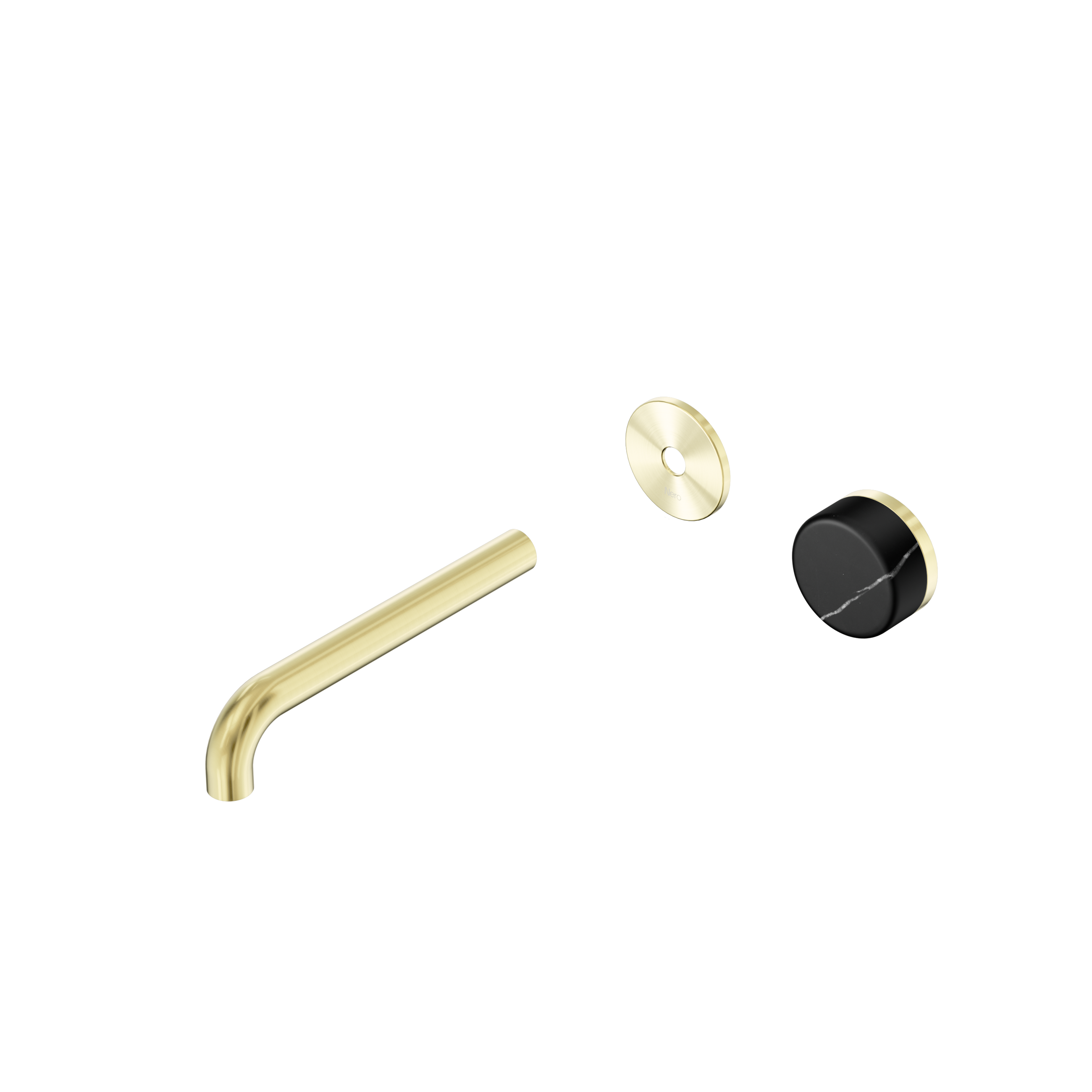 Serenity Progressive Wall Basin Mixer 185mm Spout With Marquina Black Handle Trim Kit Only Brushed Gold