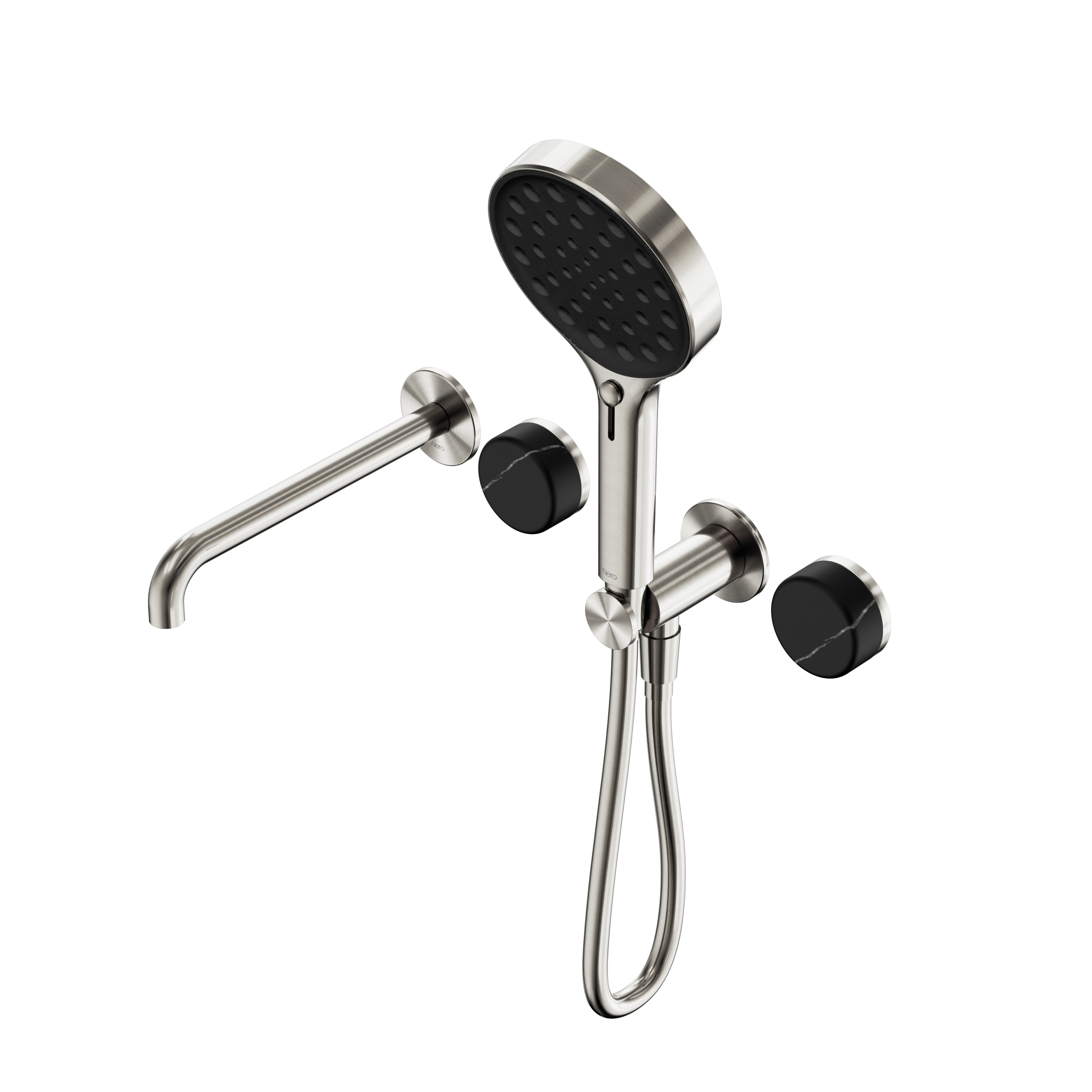 Serenity Progressive Shower System With Spout With Marquina Black Handle And Serenity Hand Shower Brushed Nickel