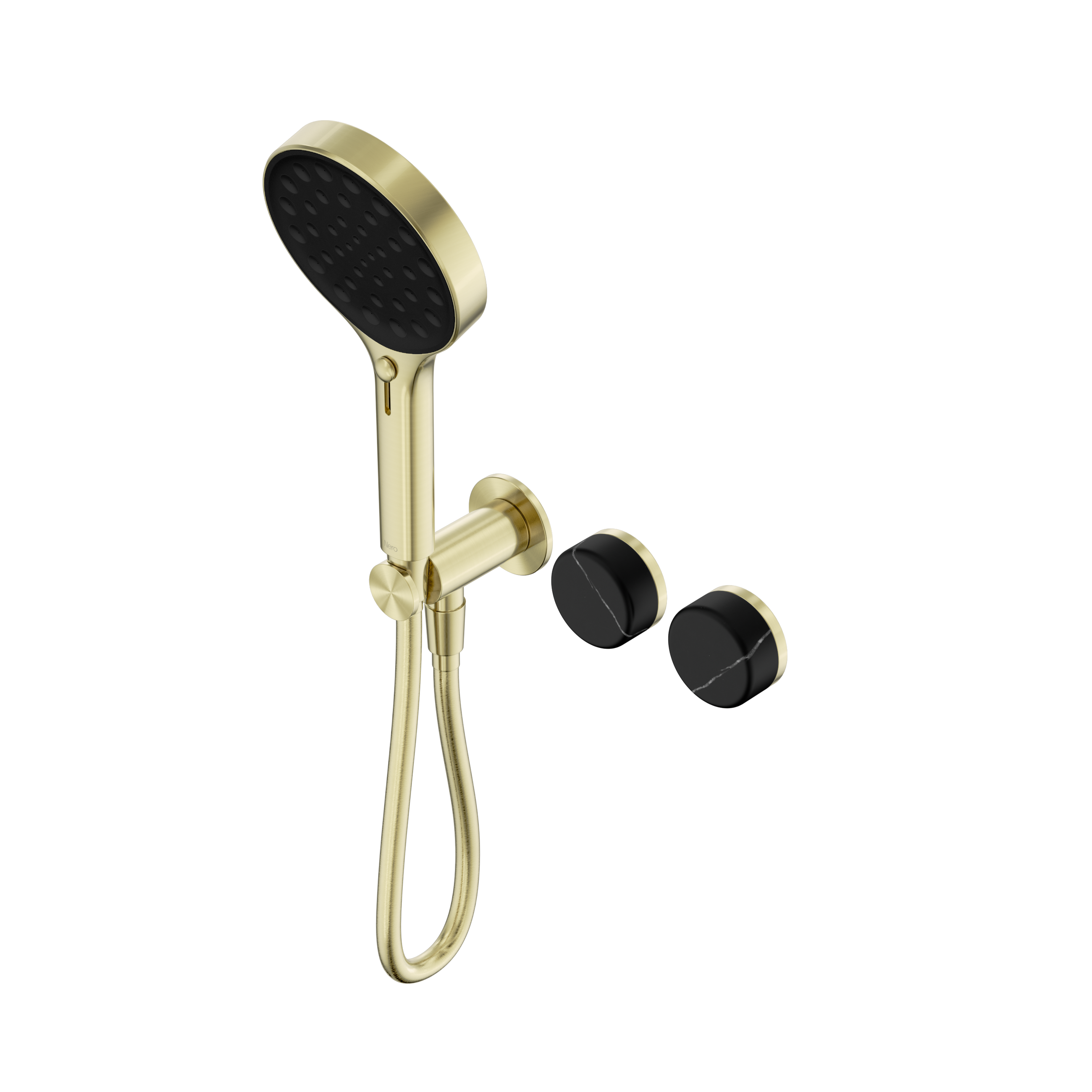 Serenity Progressive Shower System With Marquina Black Handle And Serenity Hand Shower Brushed Gold