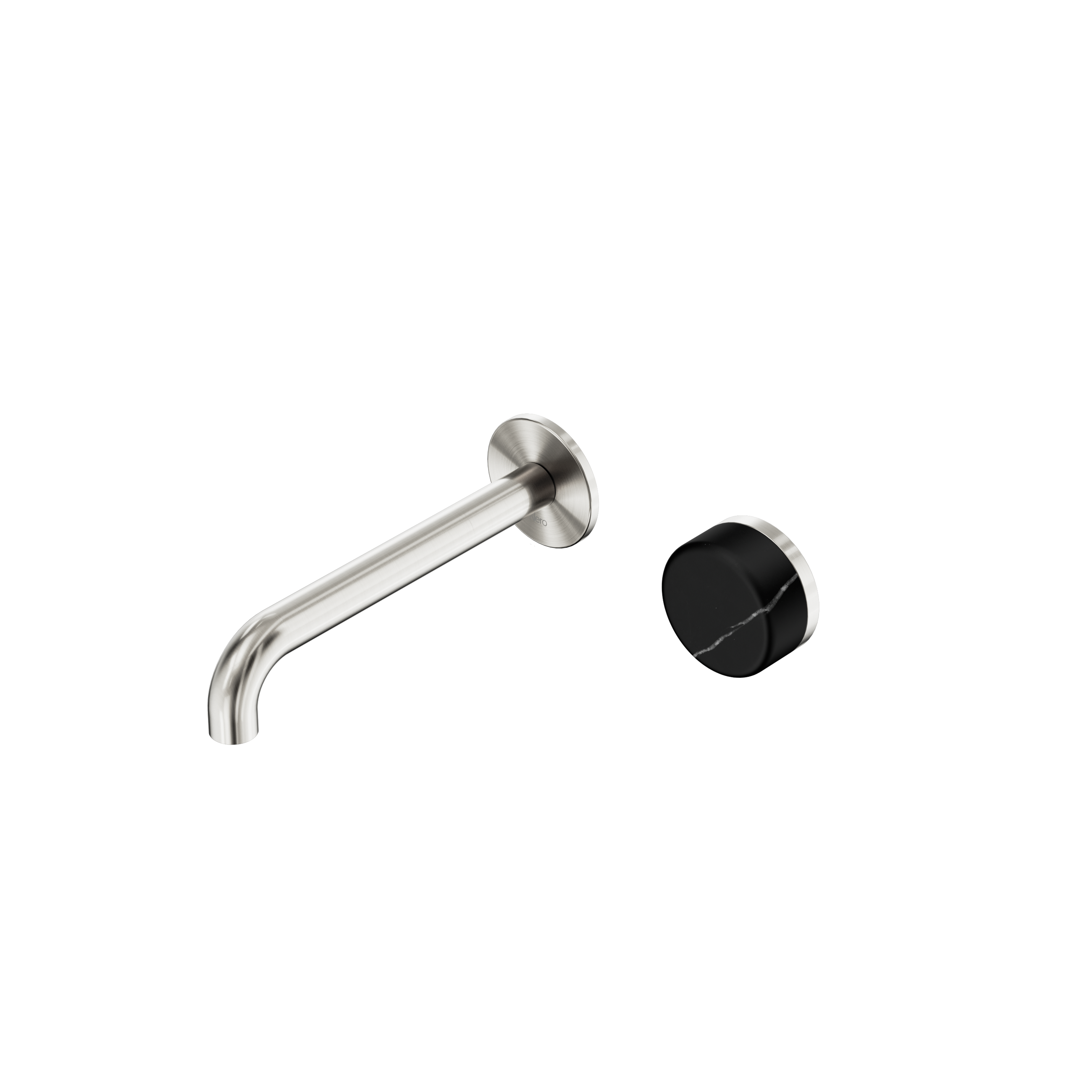 Serenity Progressive Wall Basin Mixer 185mm Spout With Marquina Black Handle Brushed Nickel