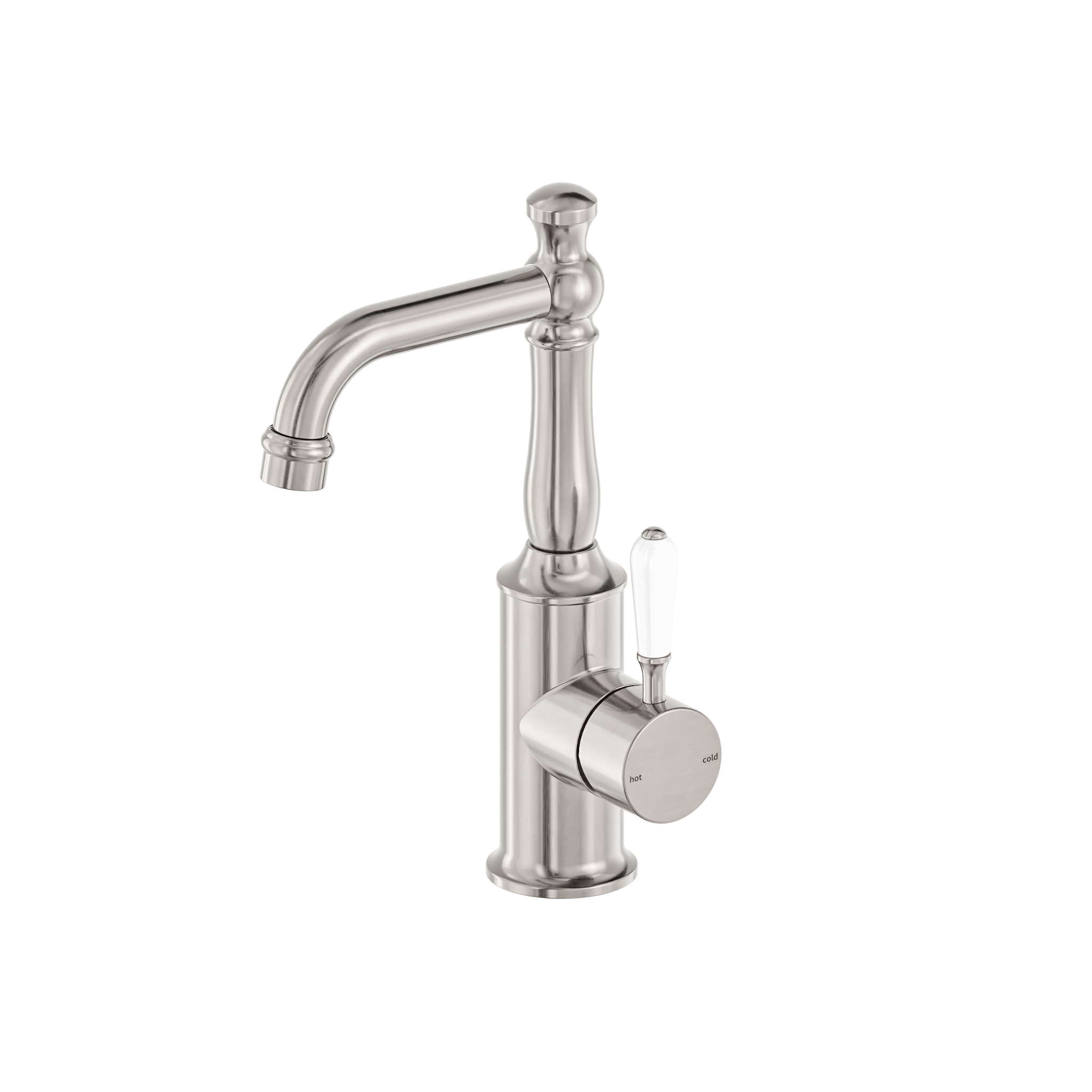 York Basin Mixer With White Porcelain Lever Brushed Nickel