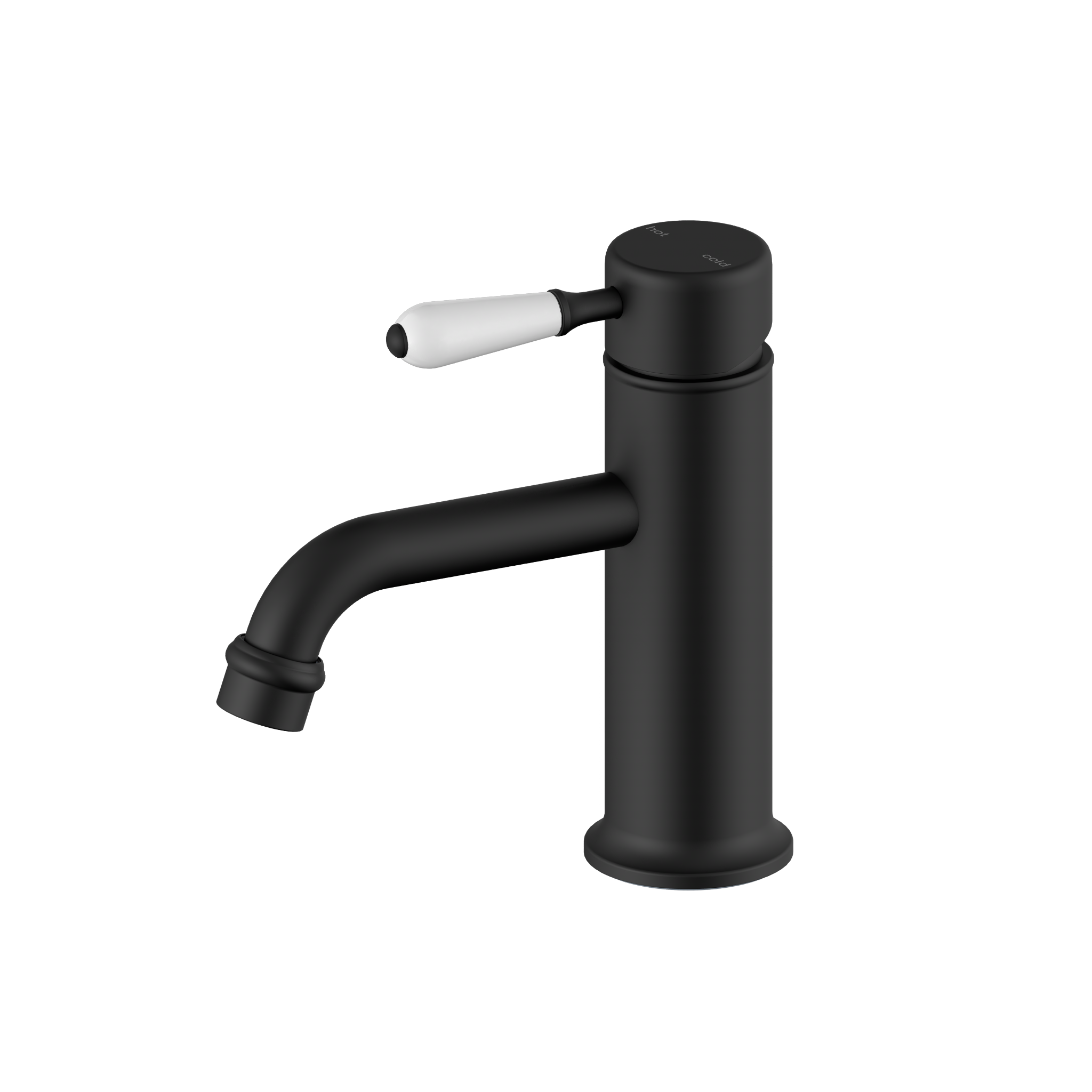 York Straight Basin Mixer With White Porcelain Lever Matte Black