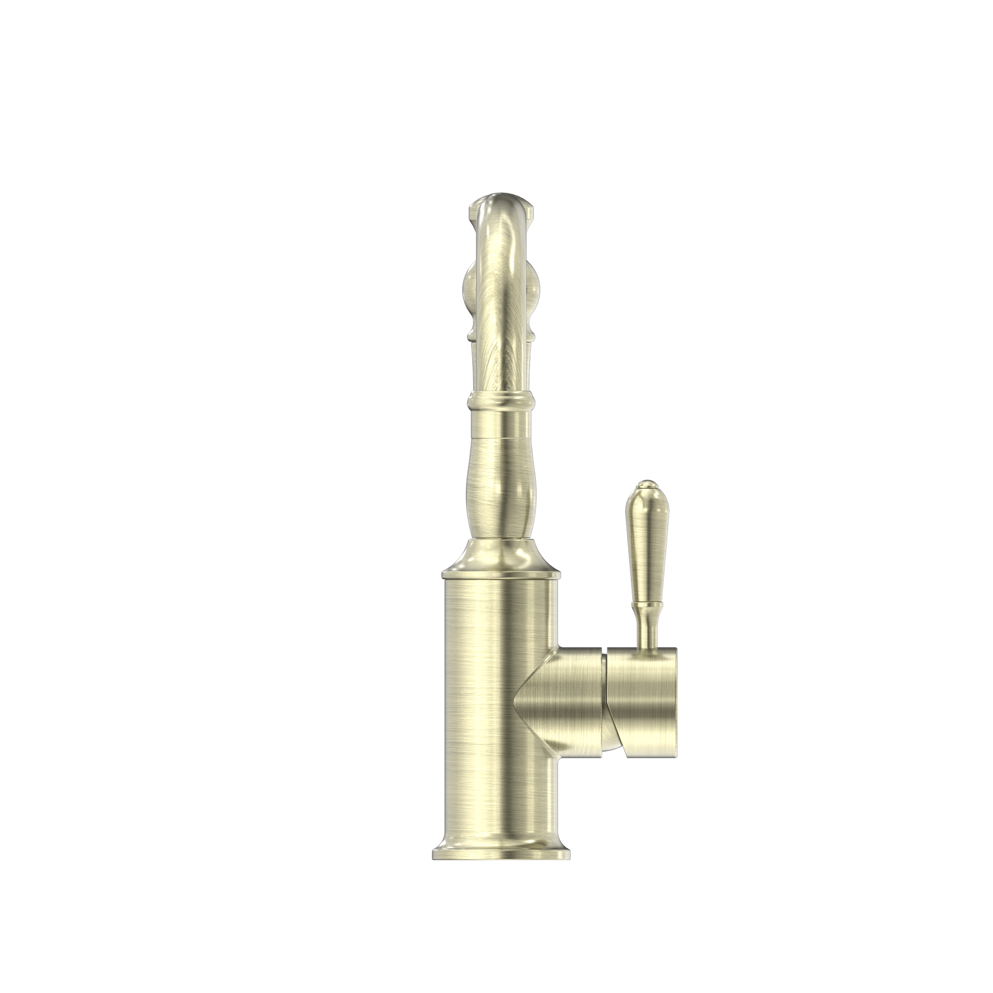 York Basin Mixer Hook Spout With Metal Lever Aged Brass