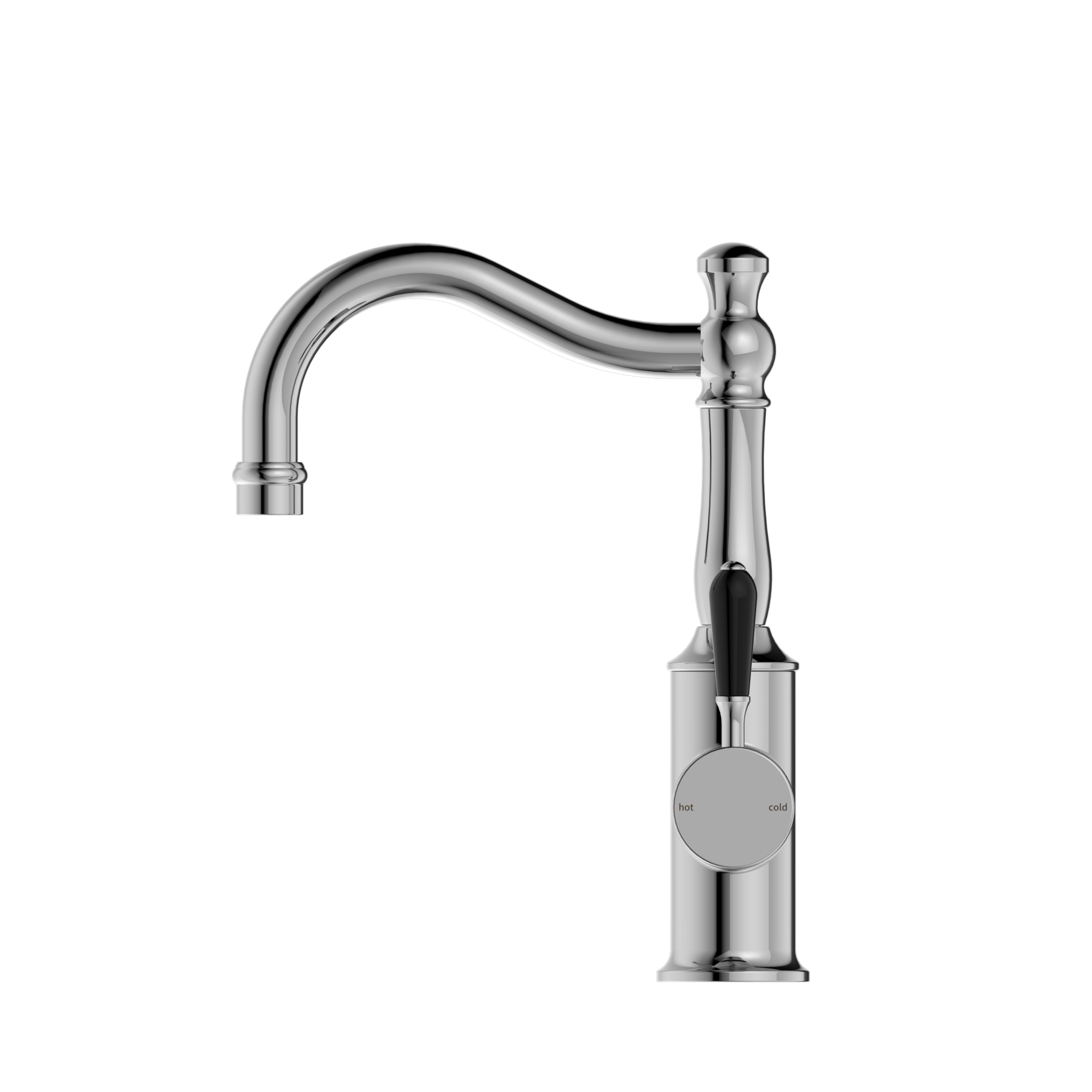 York Basin Mixer Hook Spout With Black Porcelain Lever Chrome