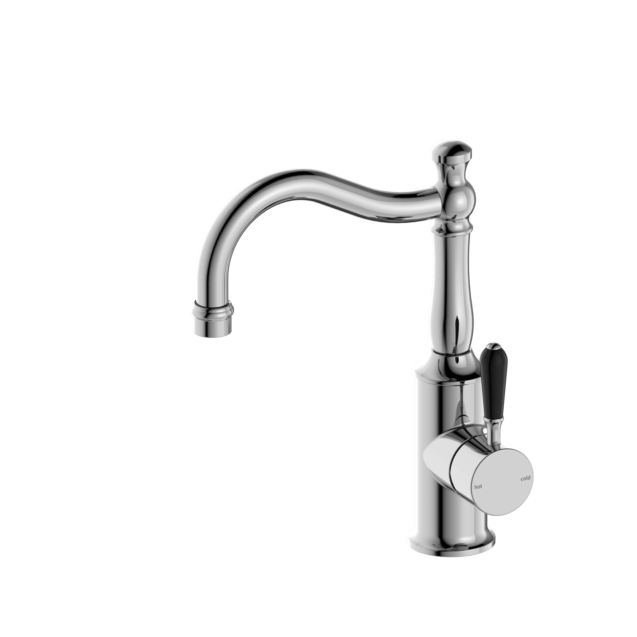 York Basin Mixer Hook Spout With Black Porcelain Lever Chrome