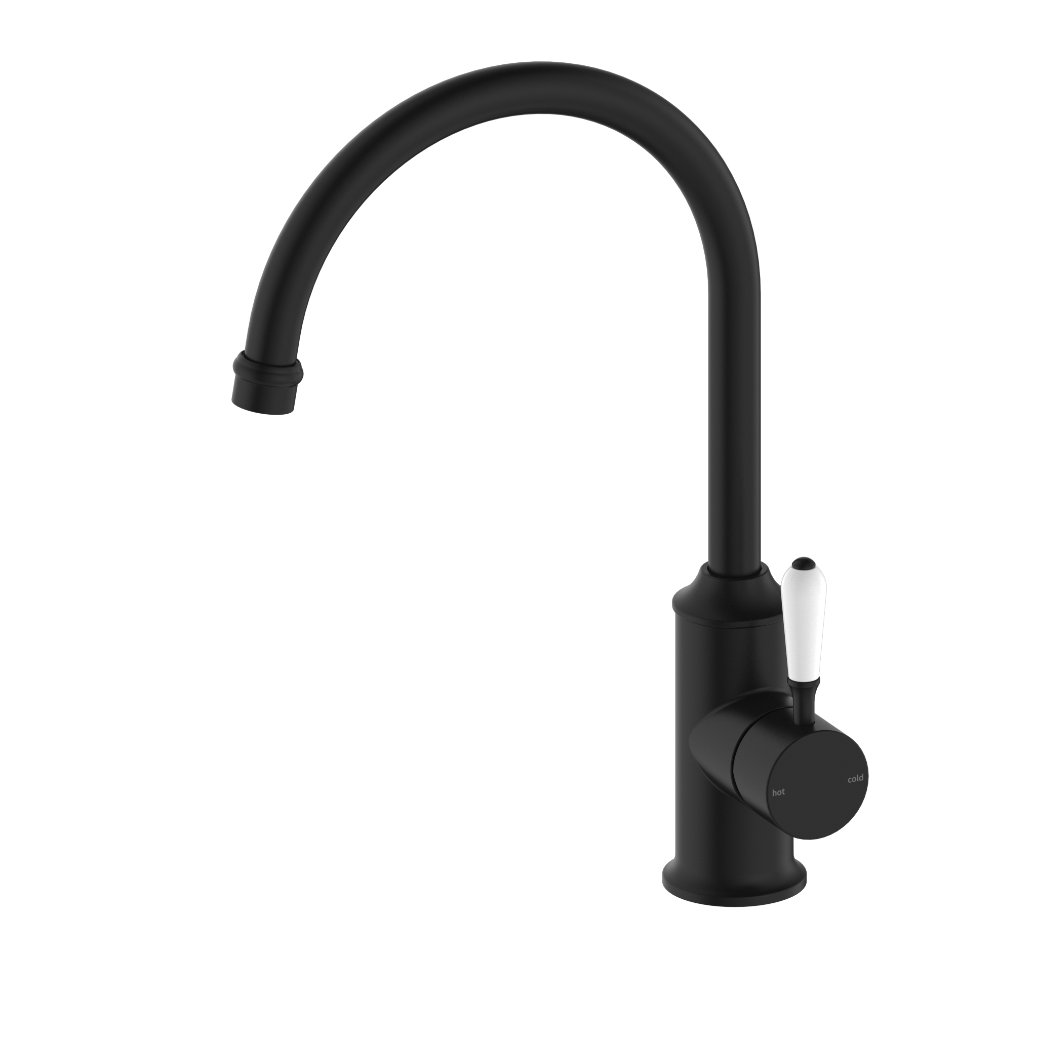 York Kitchen Mixer Gooseneck Spout With White Porcelain Lever Matte Black