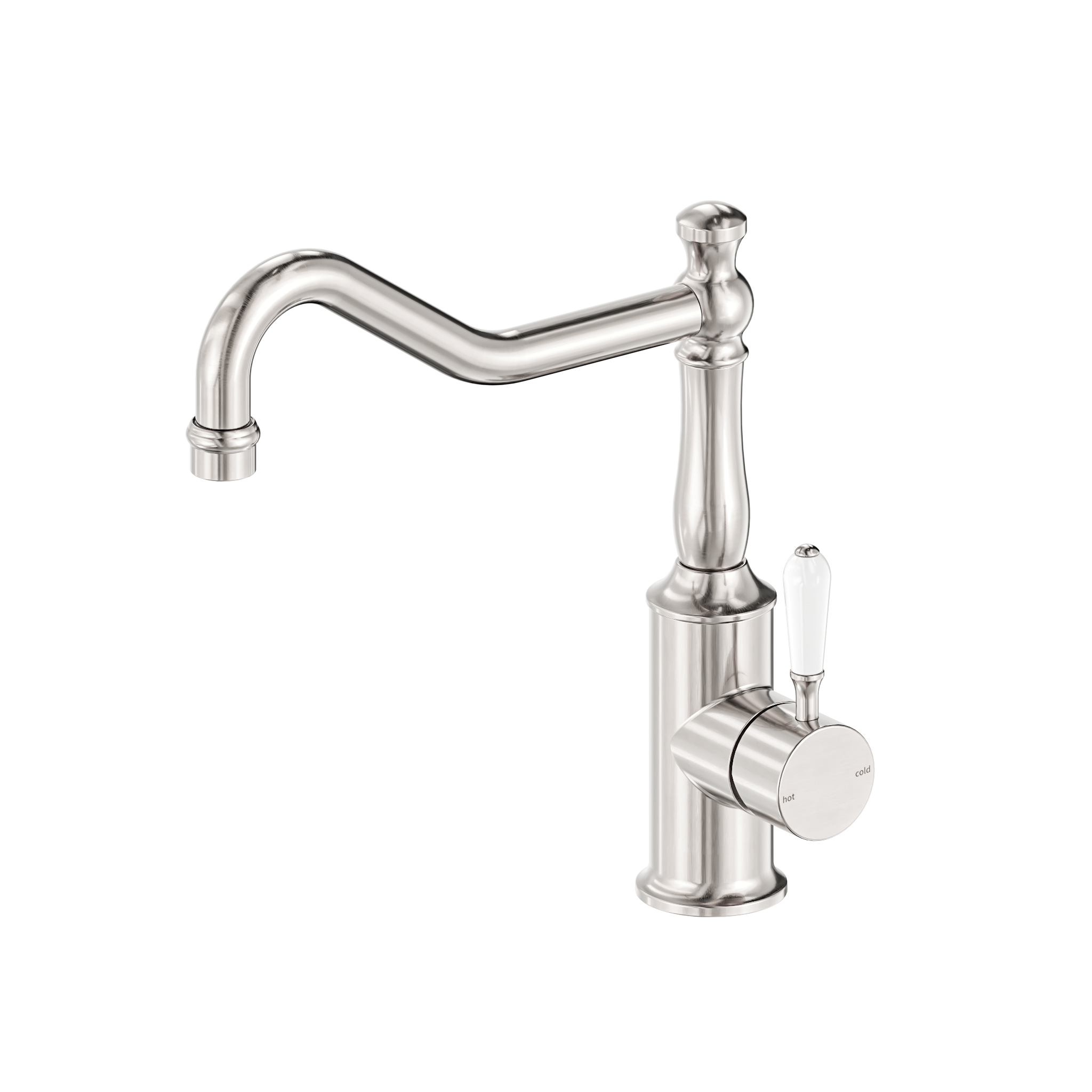 York Kitchen Mixer Hook Spout With White Porcelain Lever Brushed Nickel