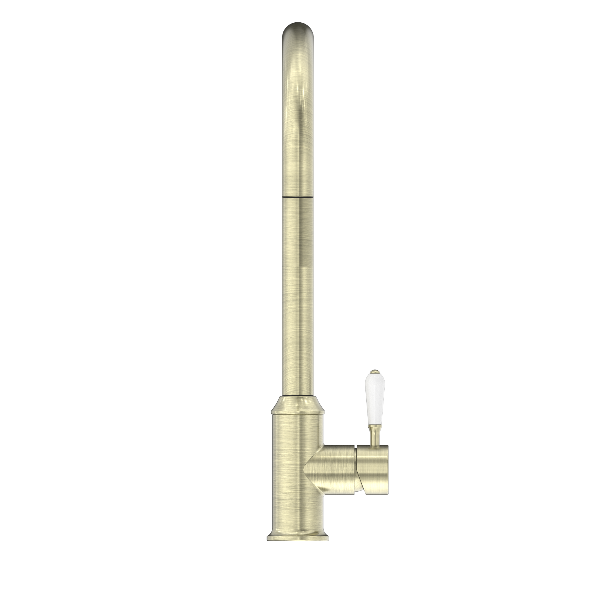 York Pull Out Sink Mixer With Vegie Spray Function With White Porcelain Lever Aged Brass