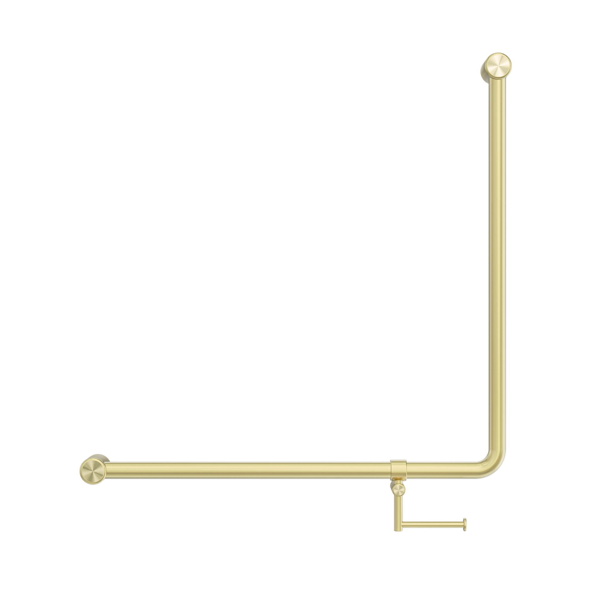 Mecca Care 32mm 90 Degree NZ4121 Accessible Toilet Grab Rail 750X750mm With Toilet Roll Holder Brushed Gold