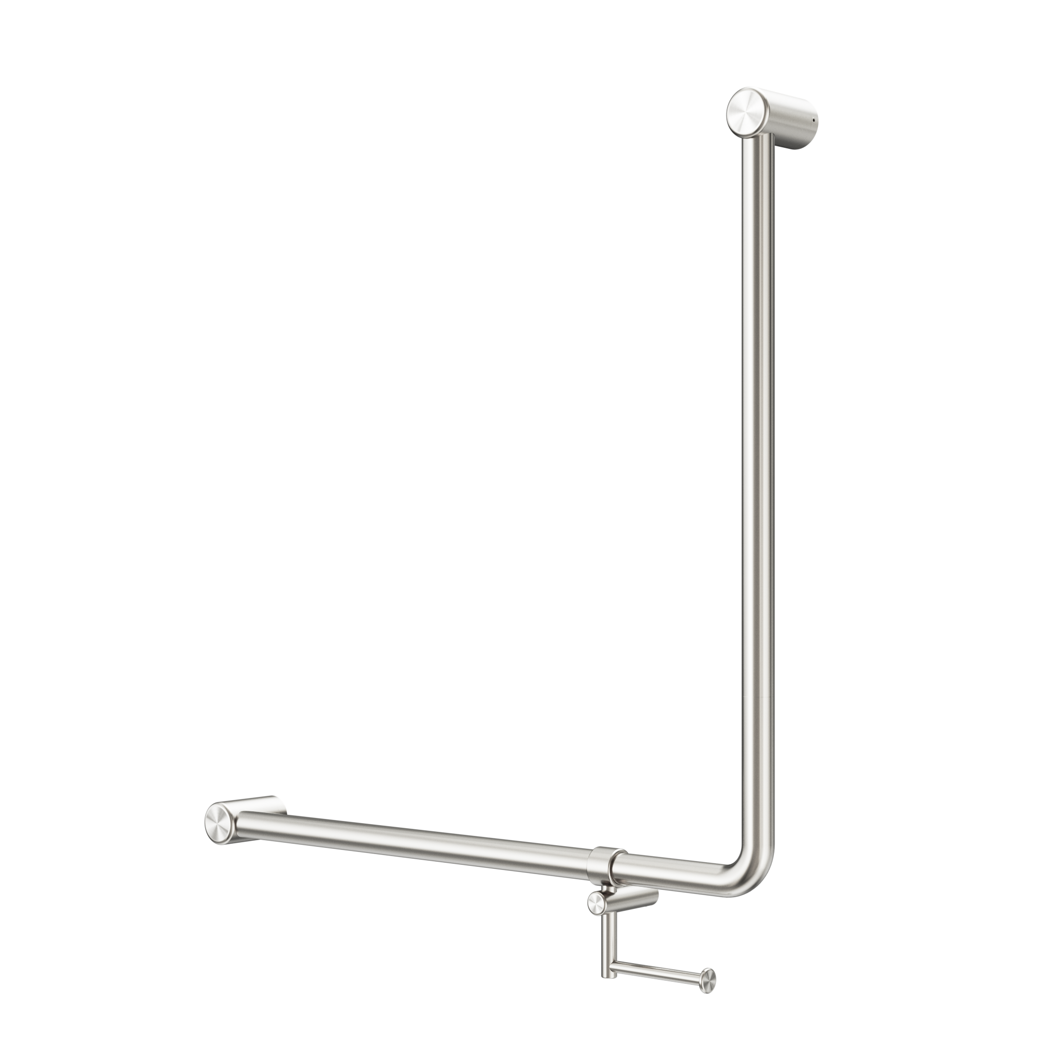 Mecca Care 32mm 90 Degree NZ4121 Accessible Toilet Grab Rail 750X750mm With Toilet Roll Holder Brushed Nickel