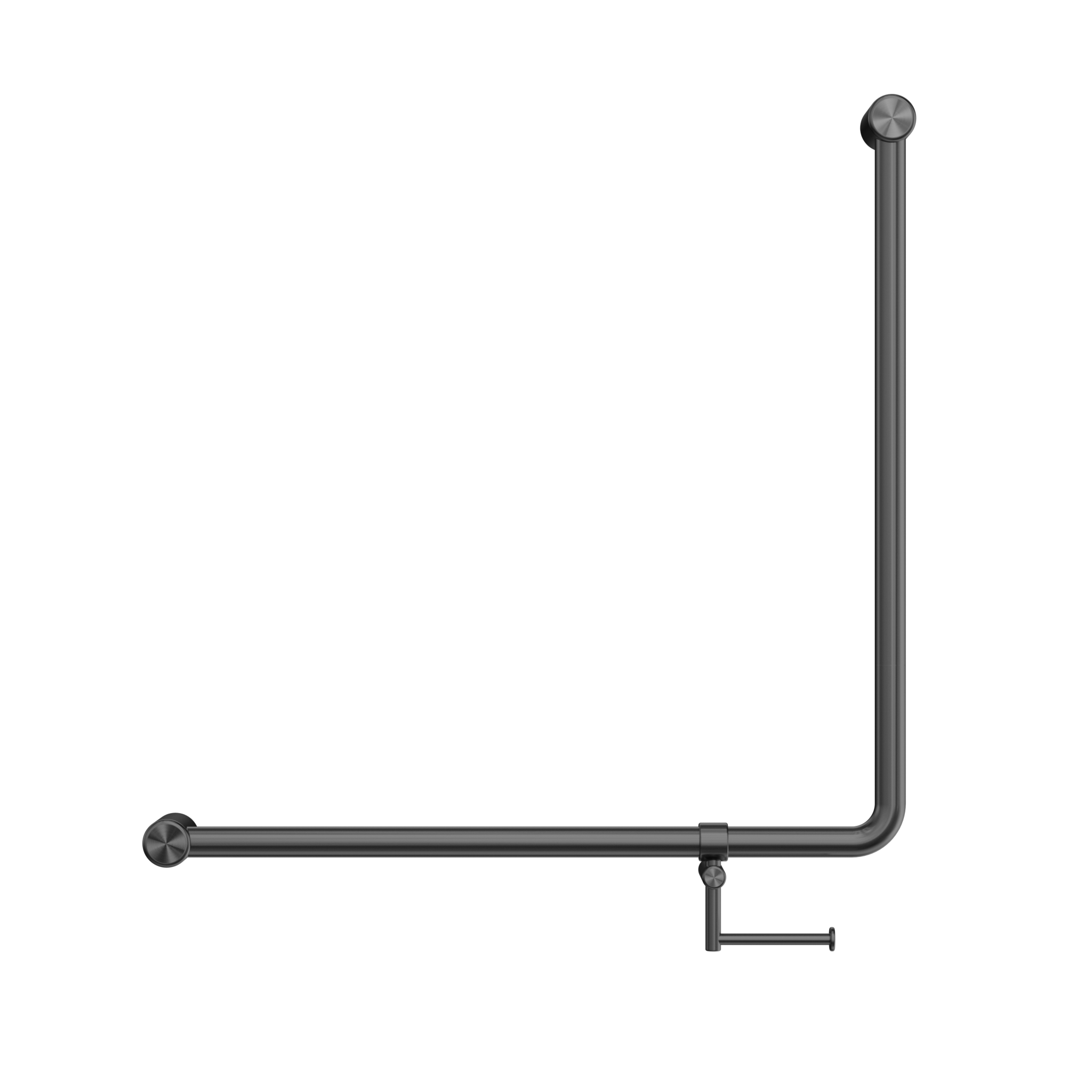 Mecca Care 32mm 90 Degree NZ4121 Accessible Toilet Grab Rail 750X750mm With Toilet Roll Holder Gun Metal