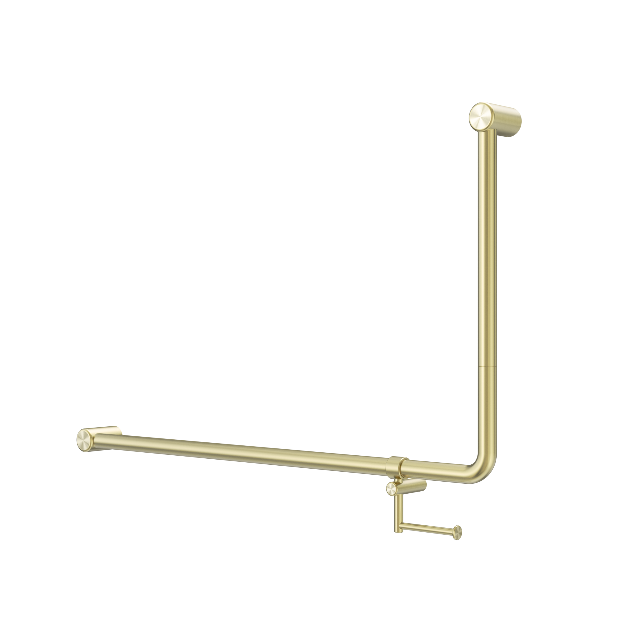 Mecca Care 32mm DDA Accessible Toilet 90 Degree Bent Tube Grab Rail 600X1000mm With Toilet Roll Holder Brushed Gold