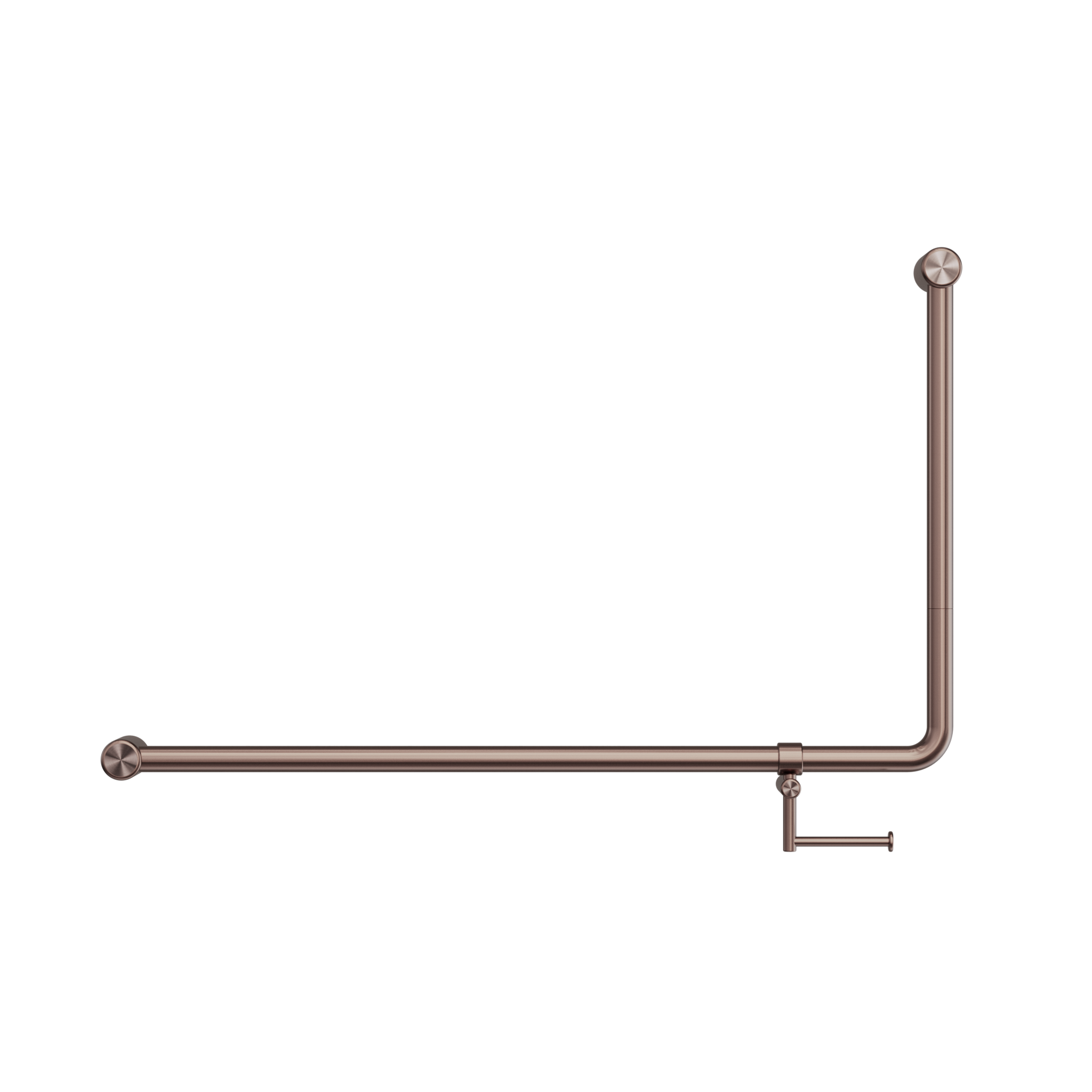 Mecca Care 32mm DDA Accessible Toilet 90 Degree Bent Tube Grab Rail 600X1000mm With Toilet Roll Holder Brushed Bronze