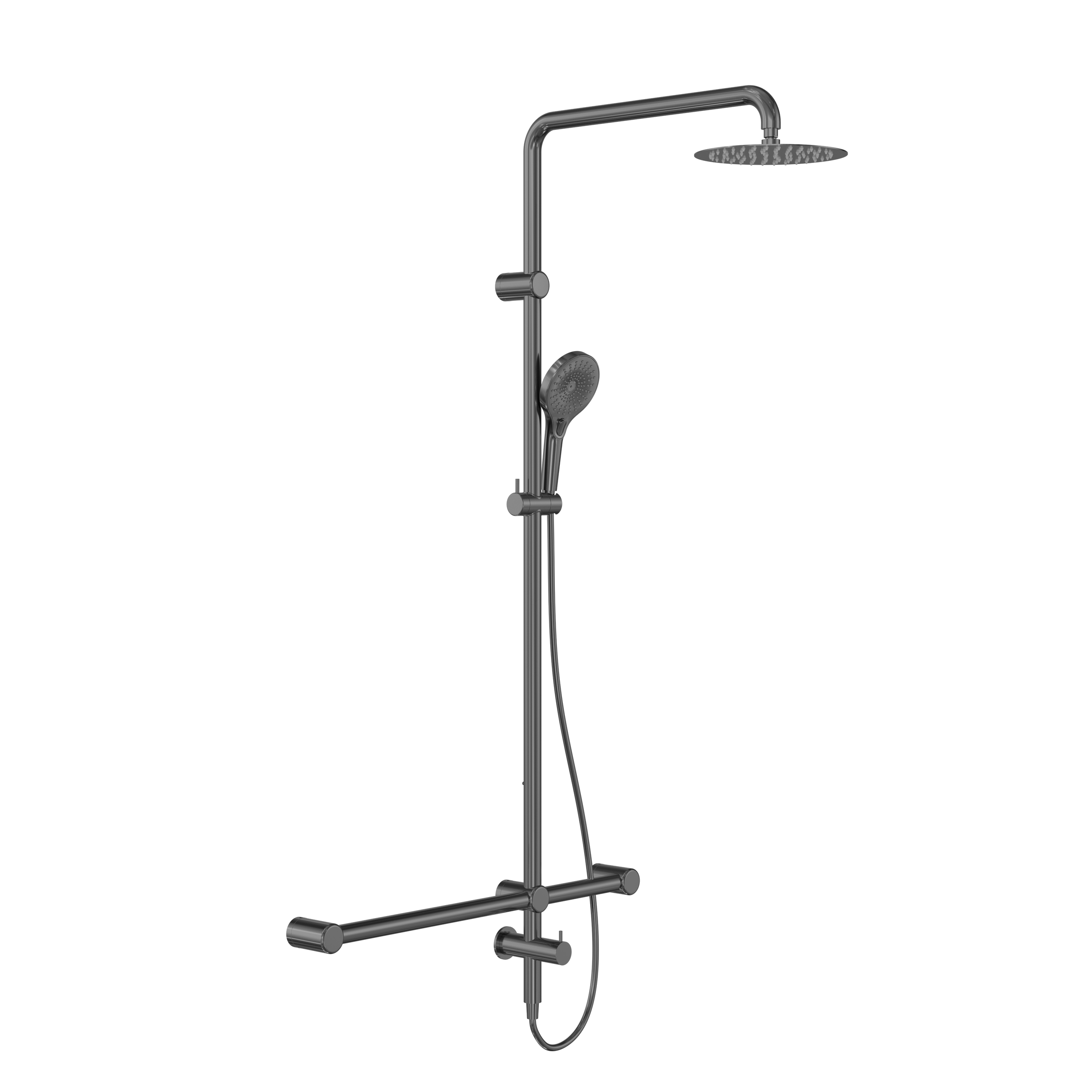 Mecca Care 32mm T Bar Grab Rail 1100x750mm Twin Shower Set Gun Metal