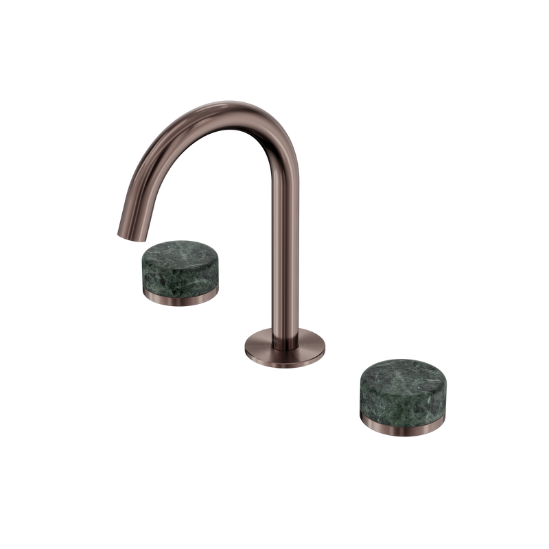 Serenity Basin Set Arc Spout With Verde Alpi Handle Brushed Bronze
