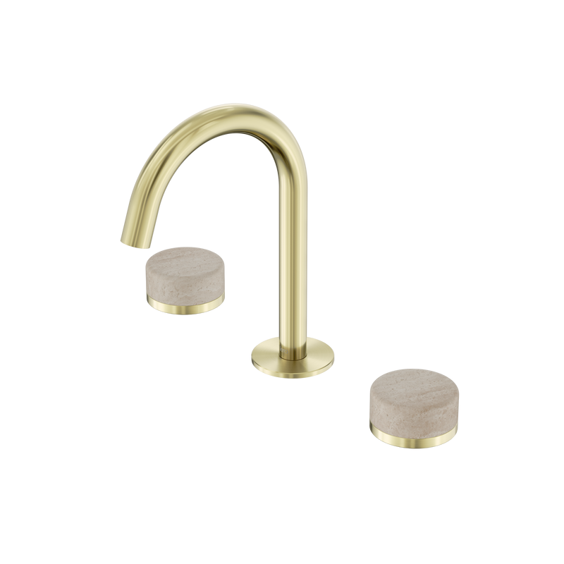 Serenity Basin Set Arc Spout With Rome Travertine Handle Brushed Gold