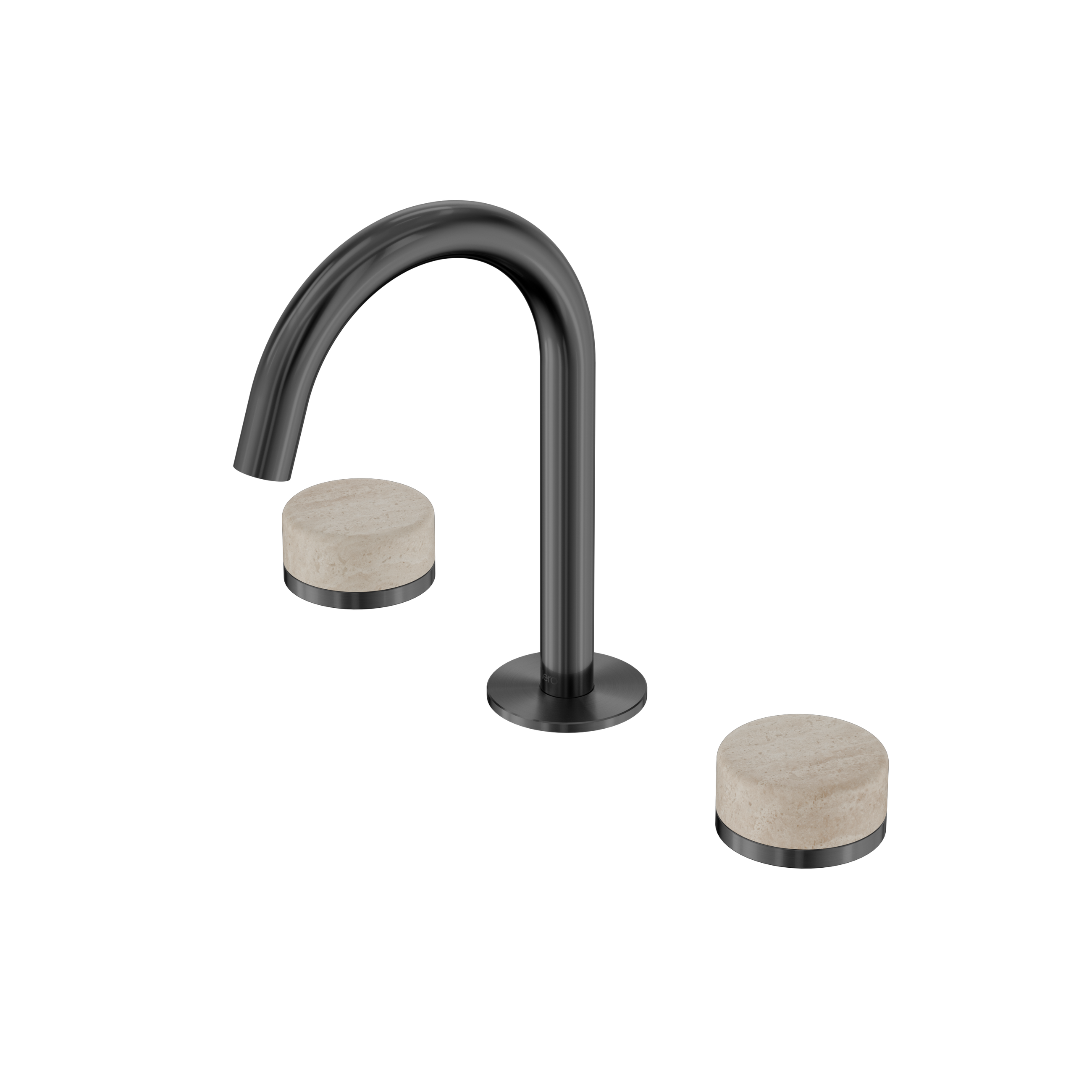 Serenity Basin Set Arc Spout With Rome Travertine Handle Gun Metal