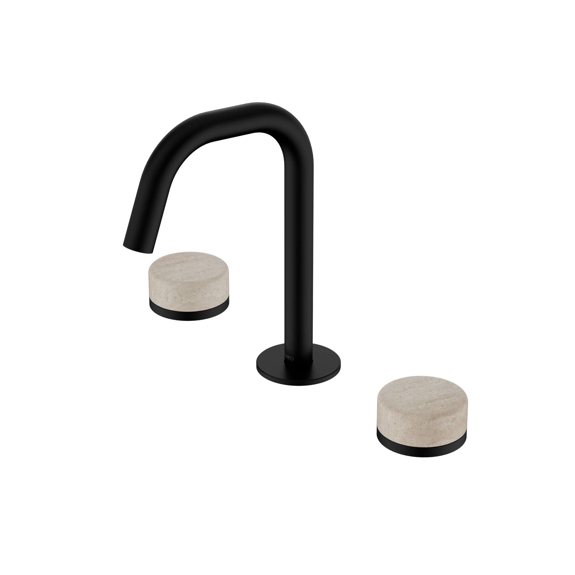 Serenity Basin Set Edge Spout With Rome Travertine Handle Matte Black