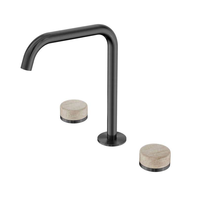Serenity Bath/Kitchen Set Edge Spout With Rome Travertine Handle Gun Metal